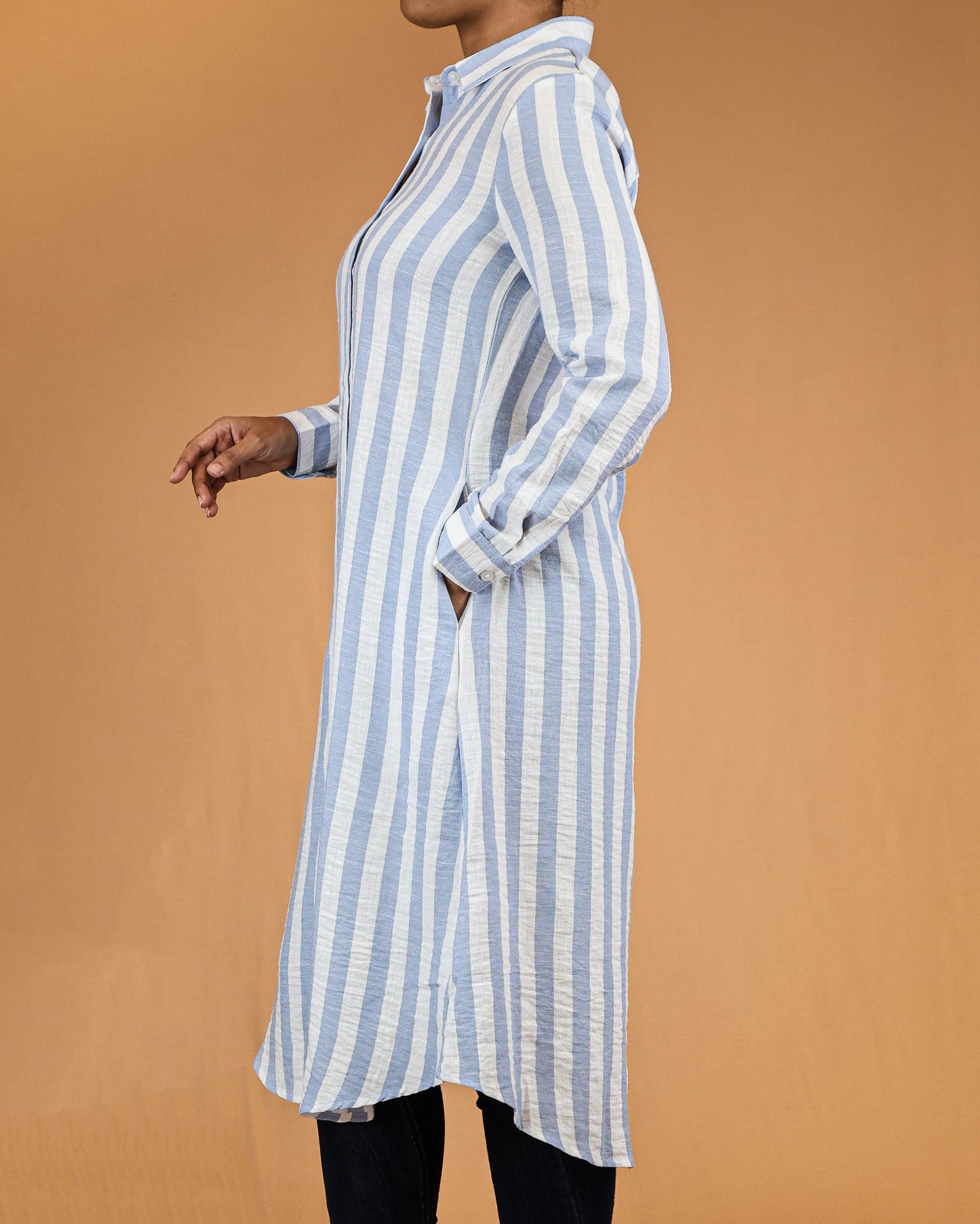 Powder Blue Stripe Shirt Dress