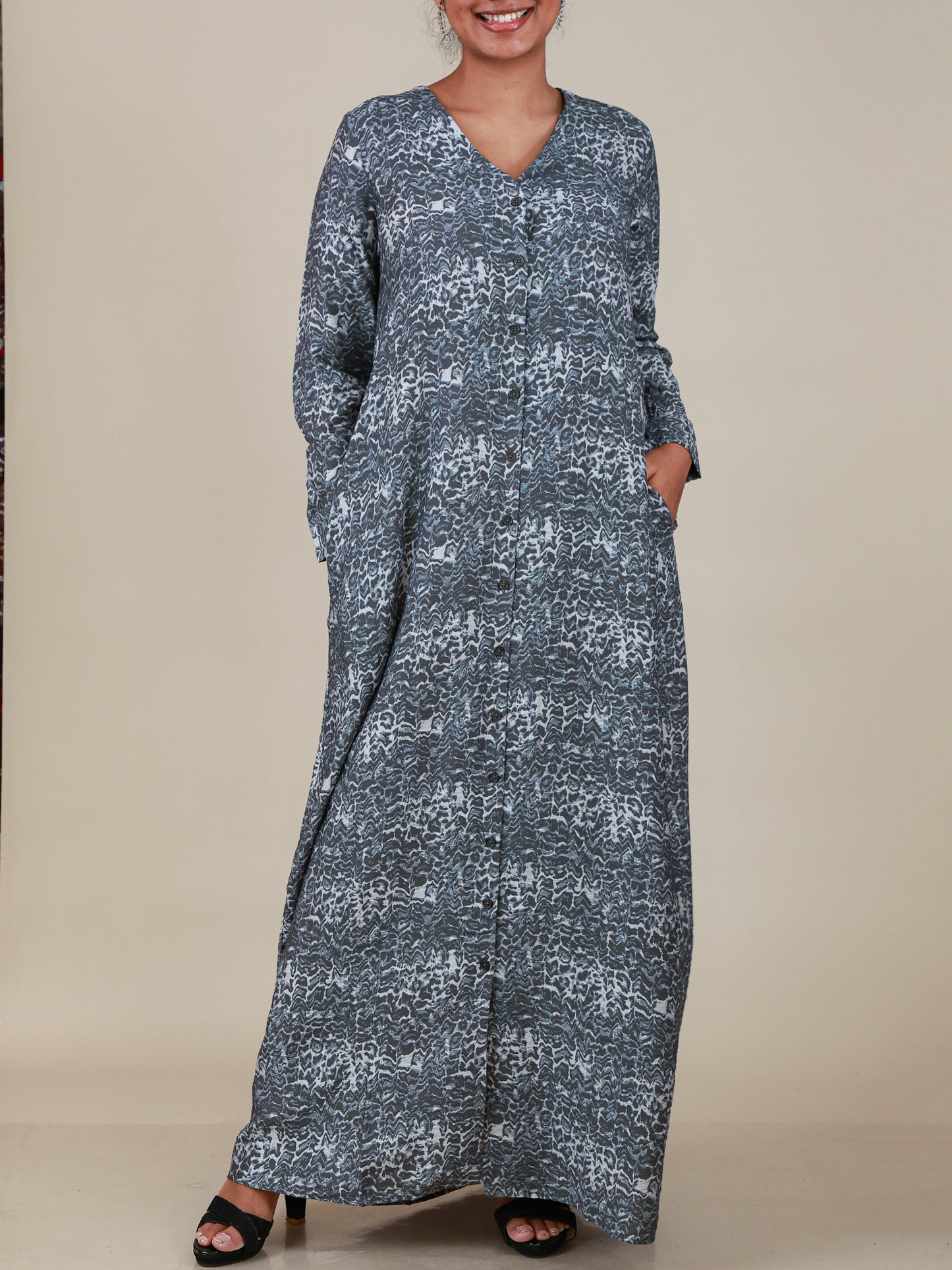 Nyra Slate Grey Print Abaya