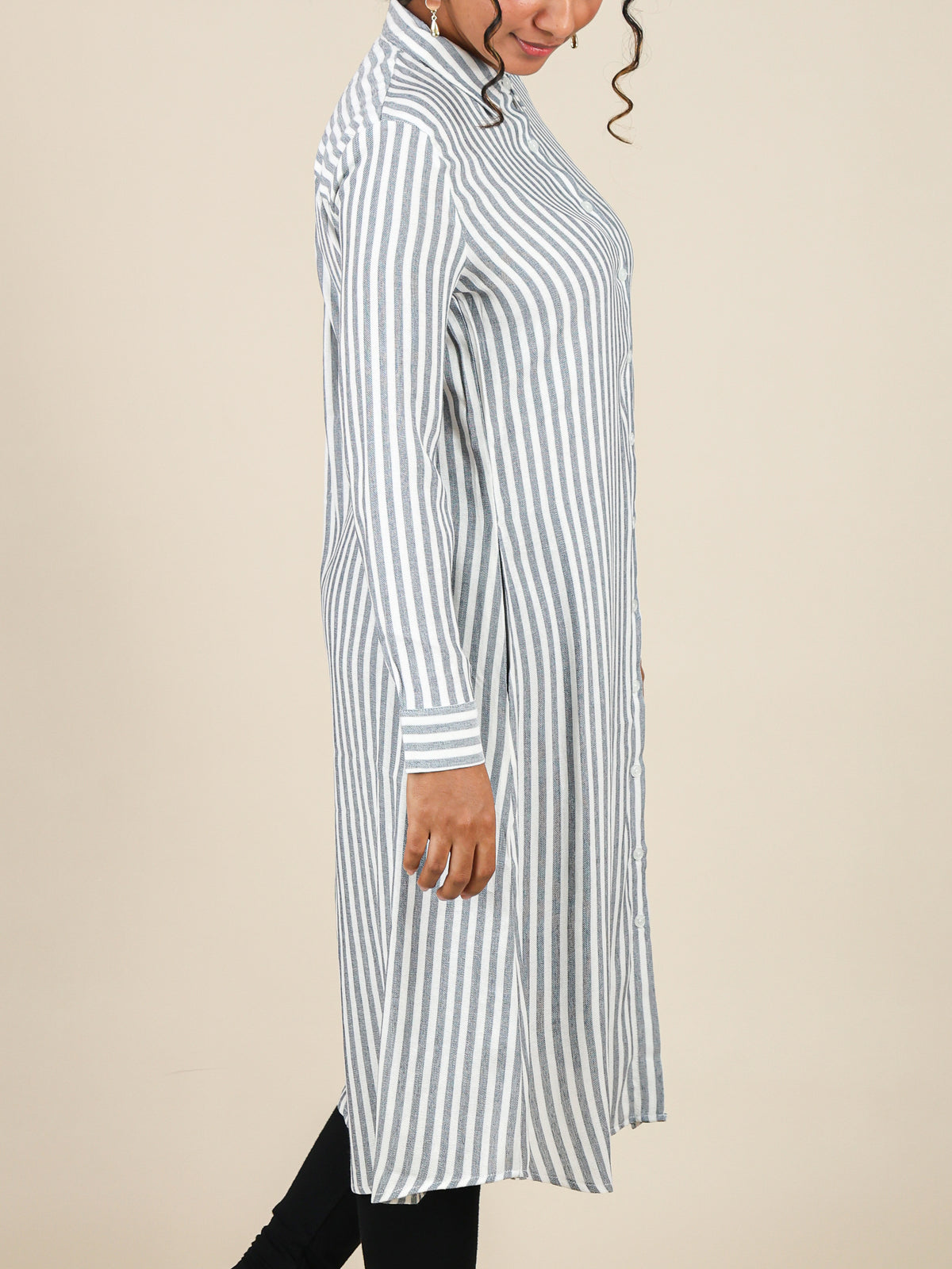 Aurelia Slate Grey Stripe Button Front Midi