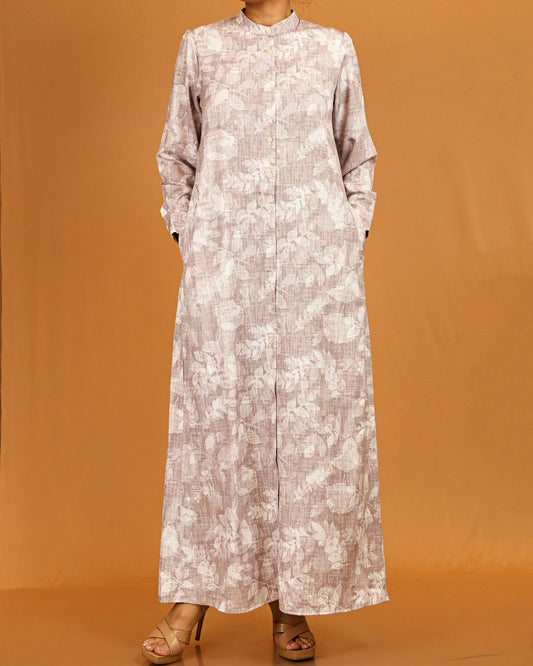 Botanical Textured Button-Front Maxi – Taupe