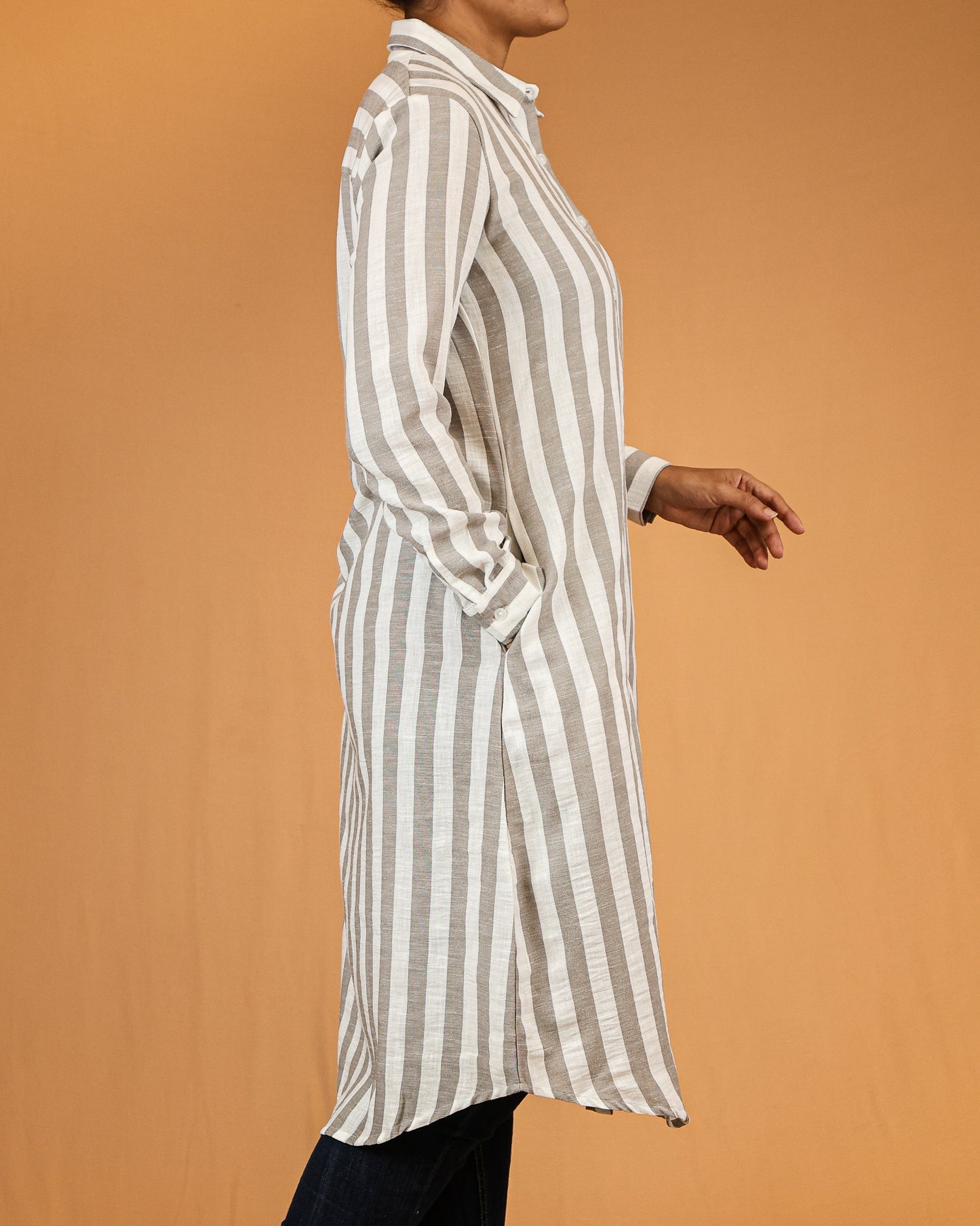 Stone Beige Stripe Shirt Dress