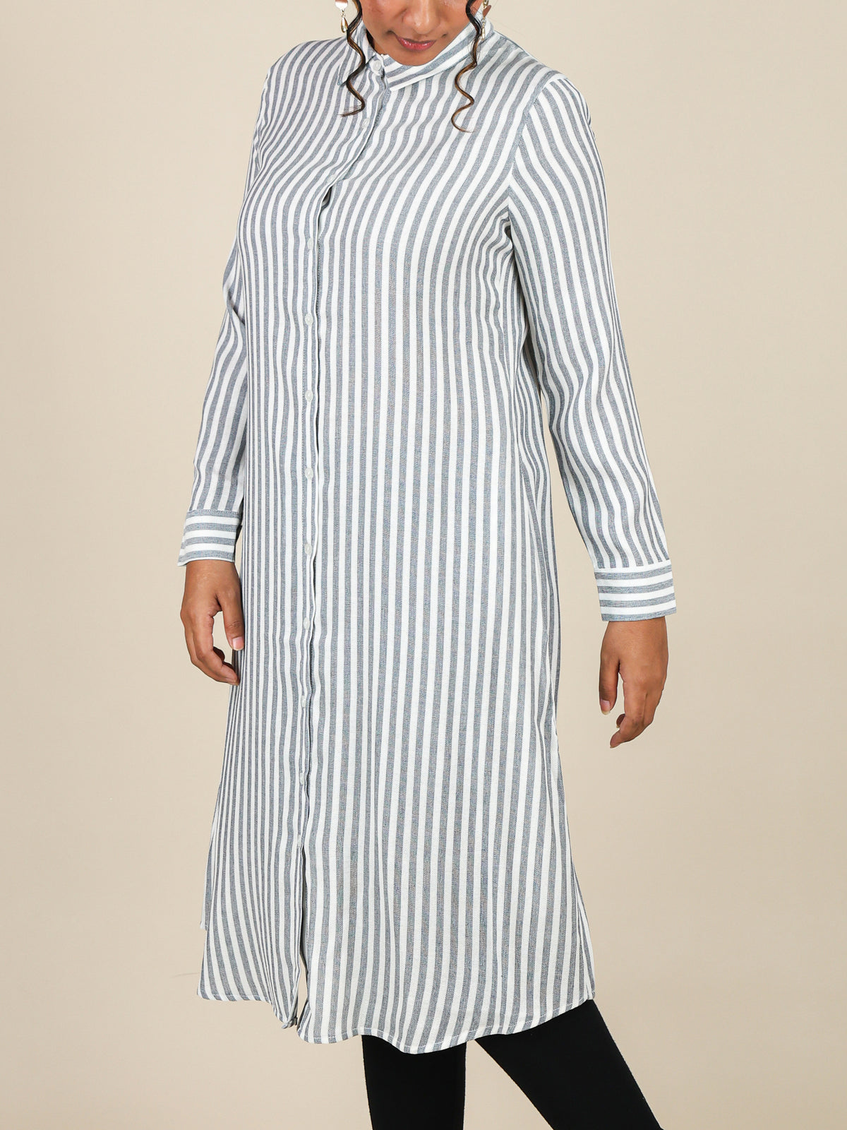 Aurelia Slate Grey Stripe Button Front Midi