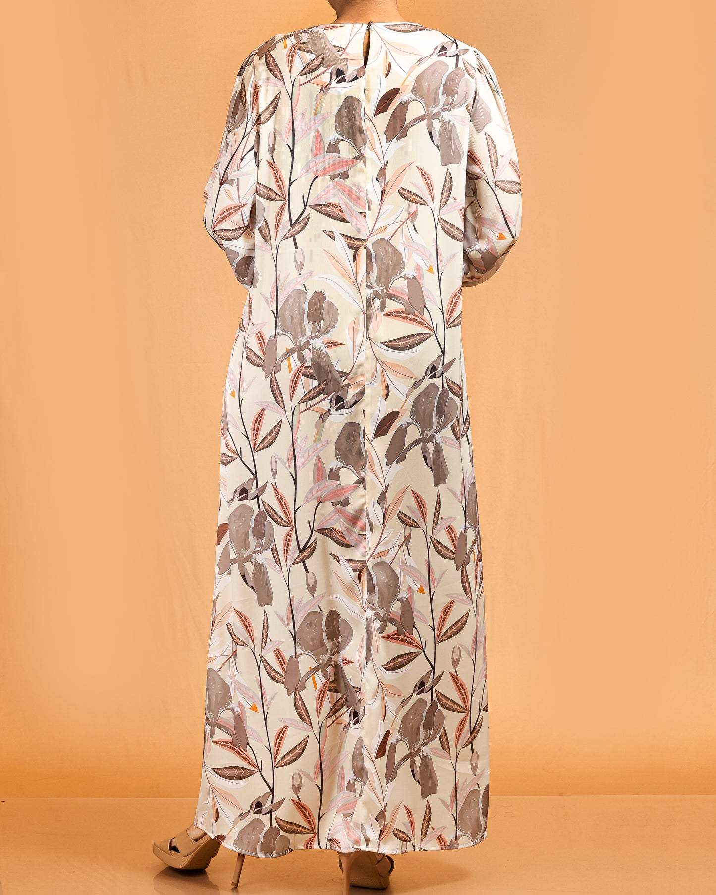Soft Floral Flow Abaya – Brown Mix
