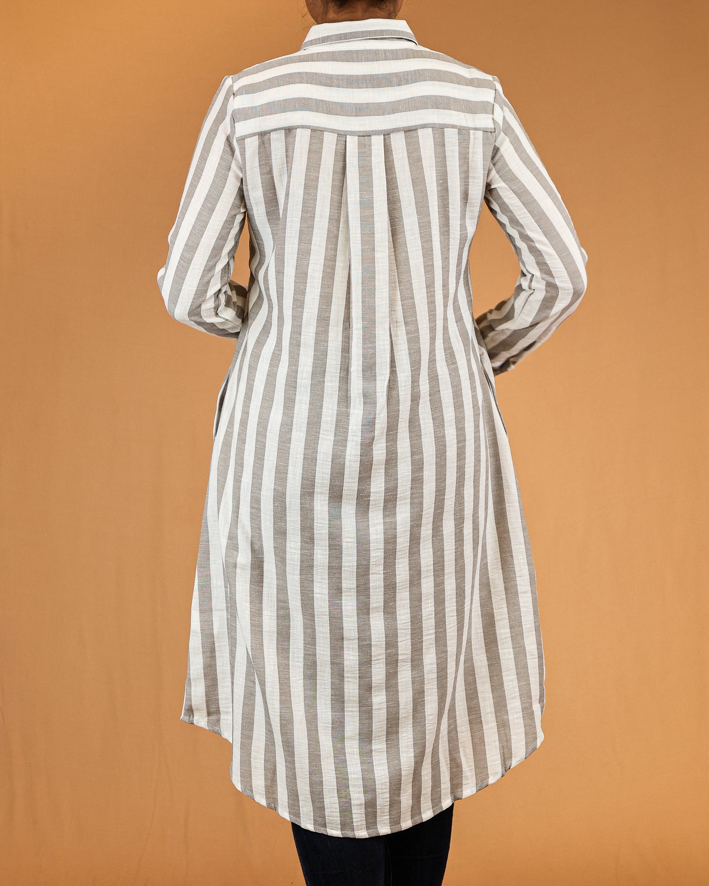 Stone Beige Stripe Shirt Dress