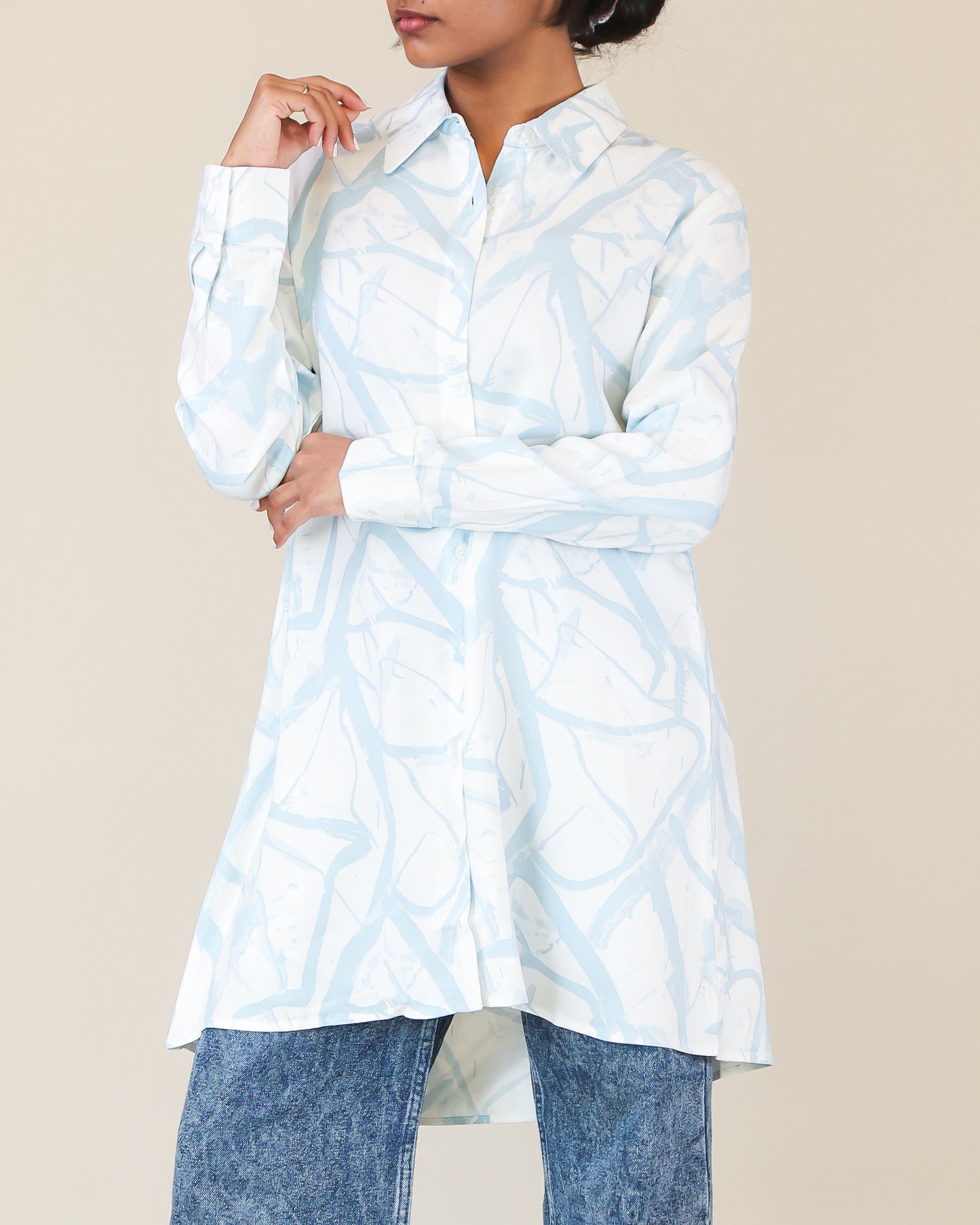 Powder Blue Marble Shirt Dress