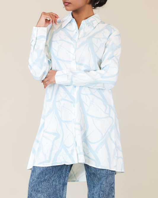 Powder Blue Marble Shirt Dress