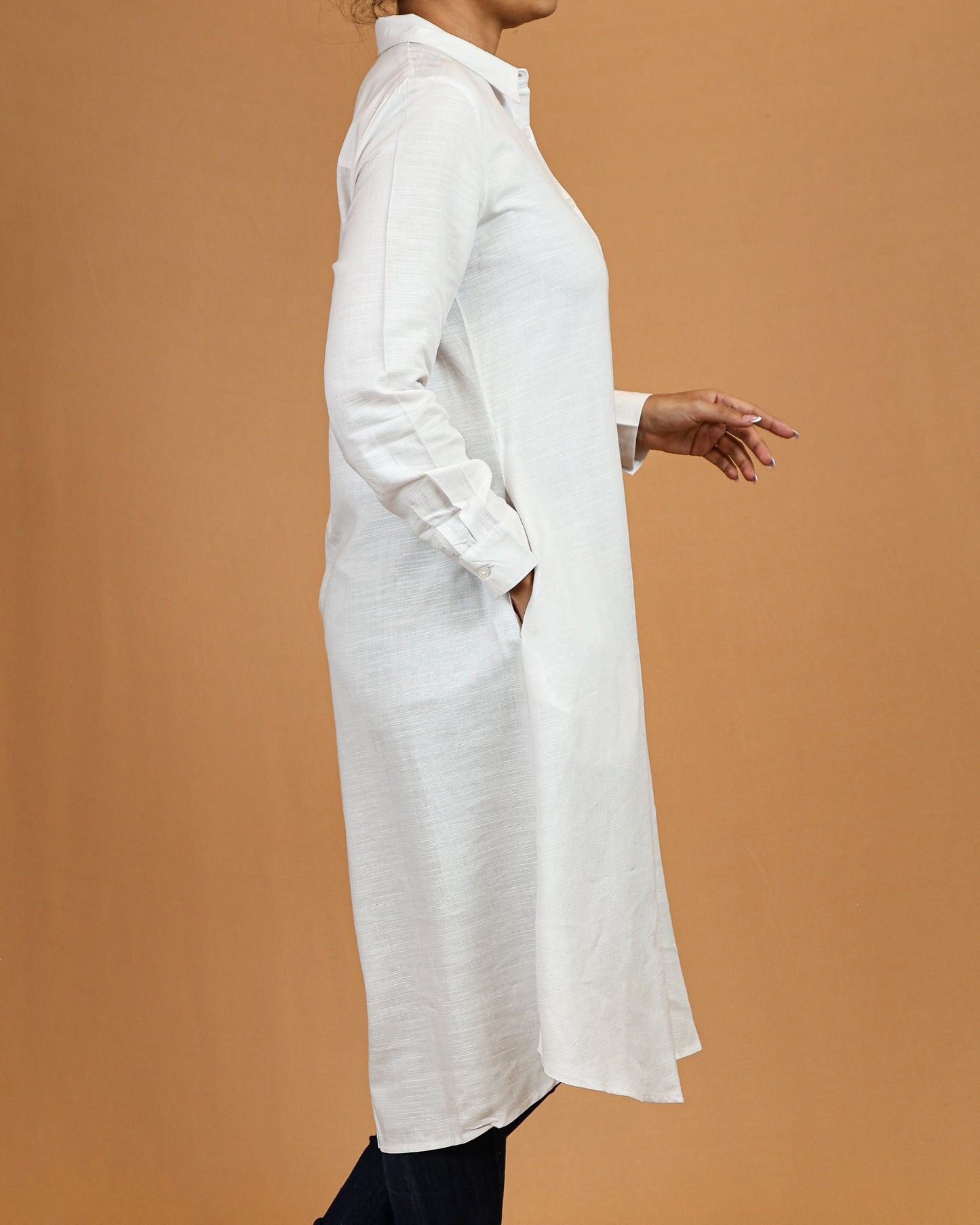 Classic Button-Down Shirt Midi Dress – Pure White