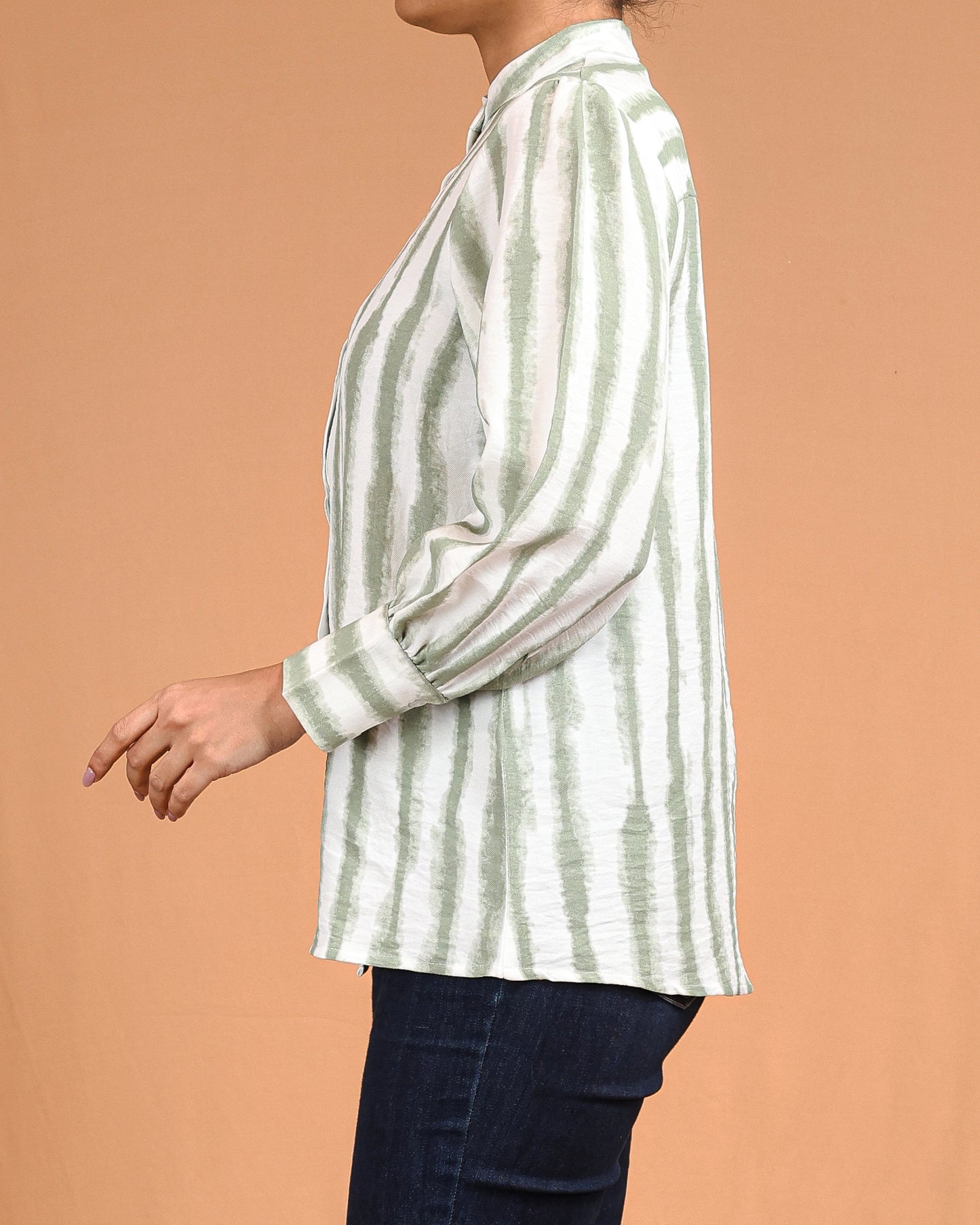 Sage Stripe Button-Down Shirt Dress