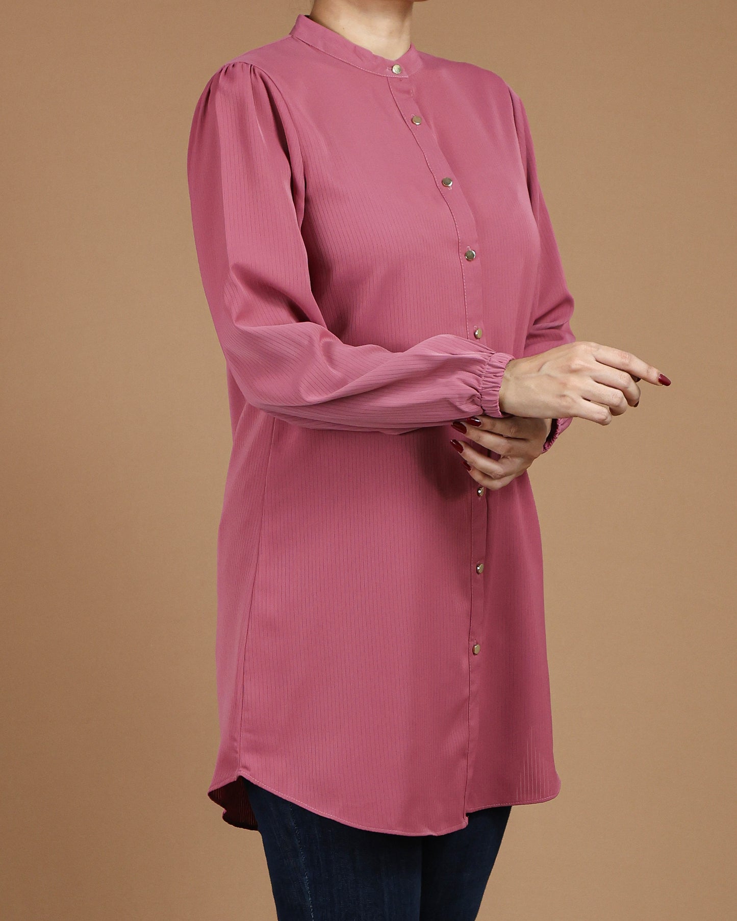 Minimalist High-Neck Long Sleeve Tunic Dress