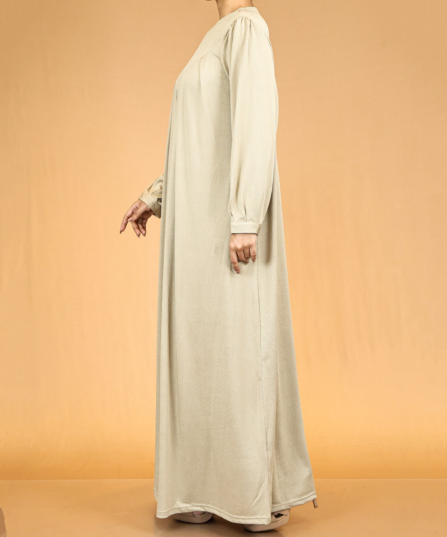 Beige Pleated Modest Abaya
