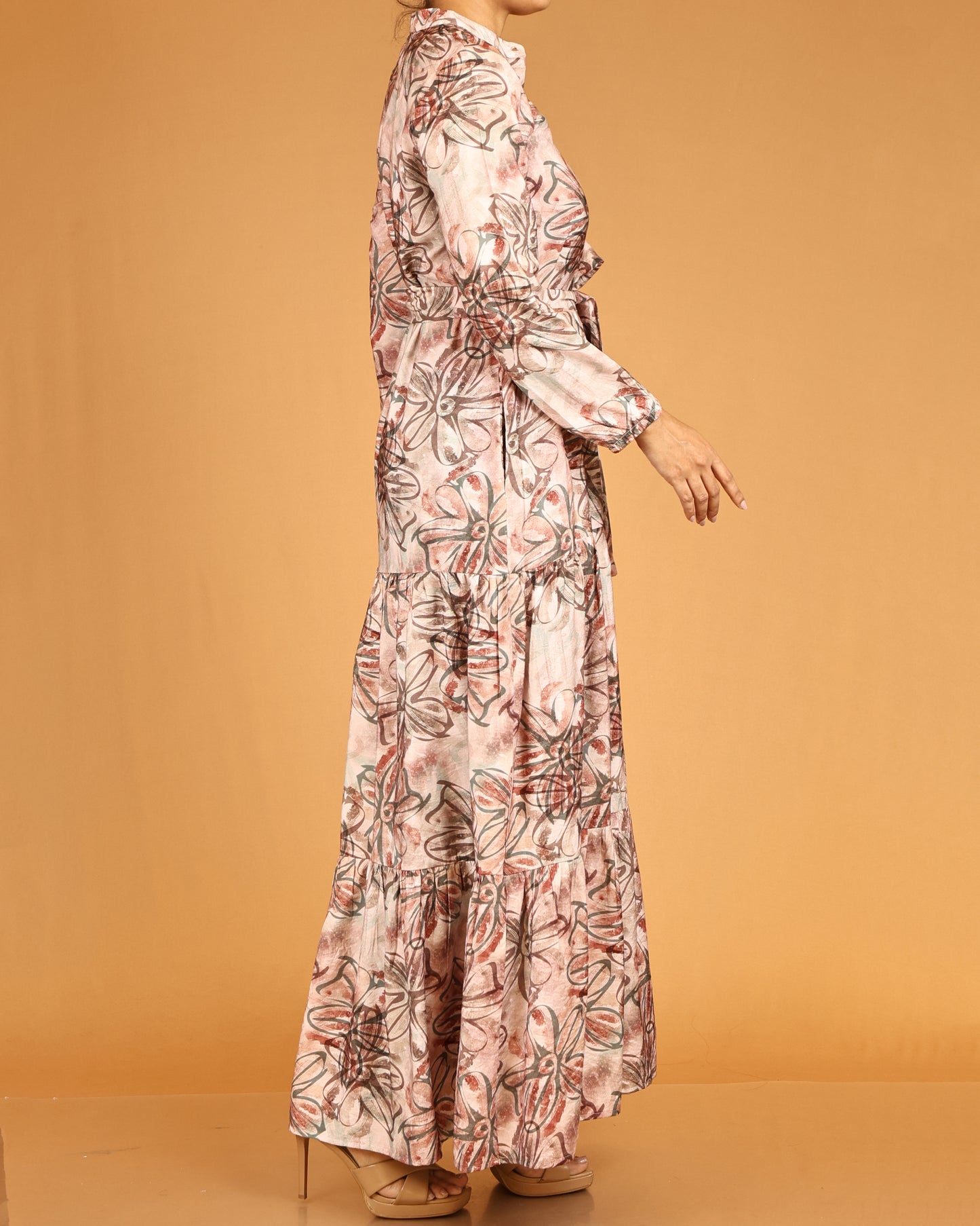 Blush Petal Floral Maxi with Waist Tie Belt