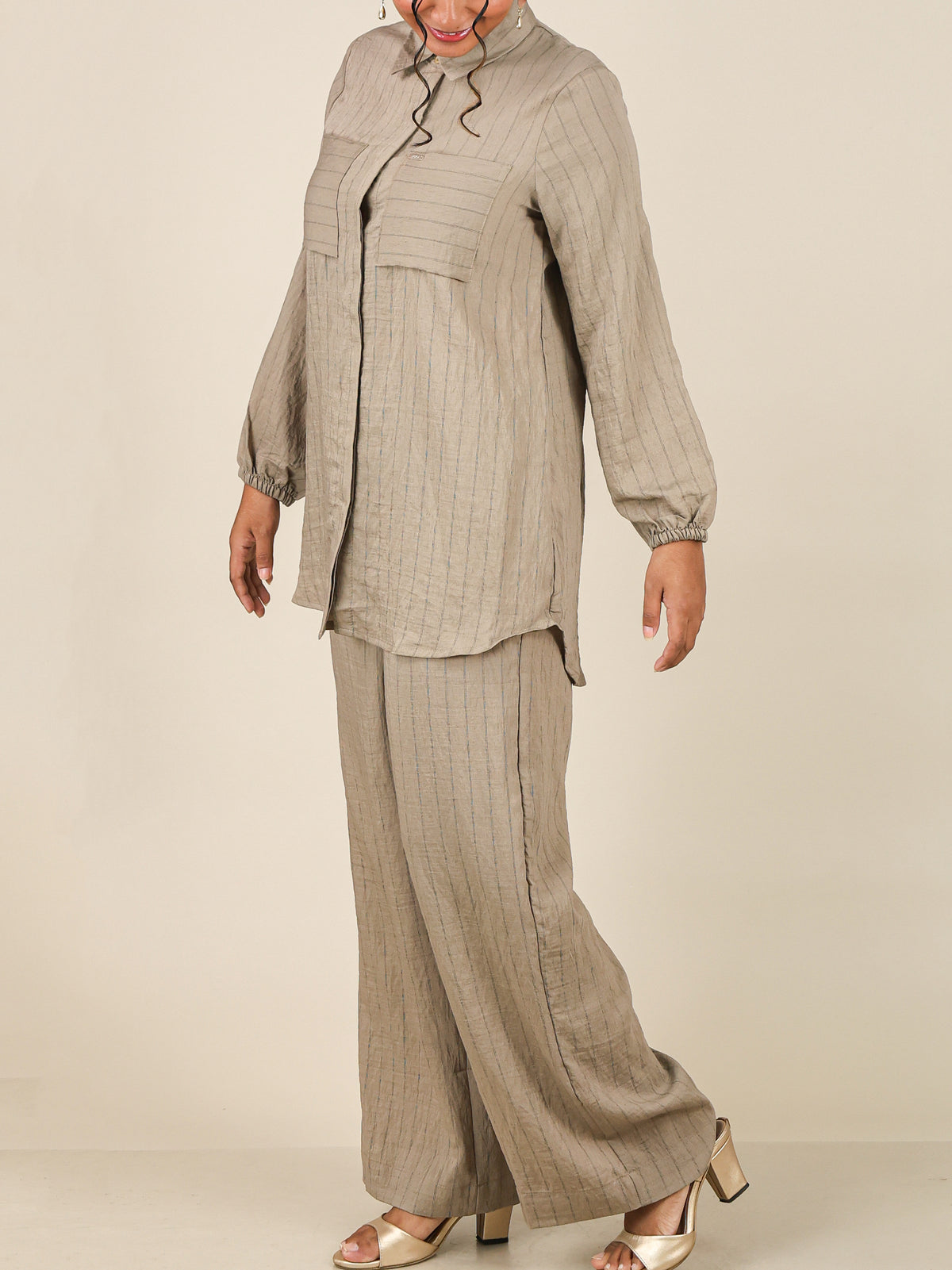 Arielle Sand Beige Pinstripe Co-Ord Set