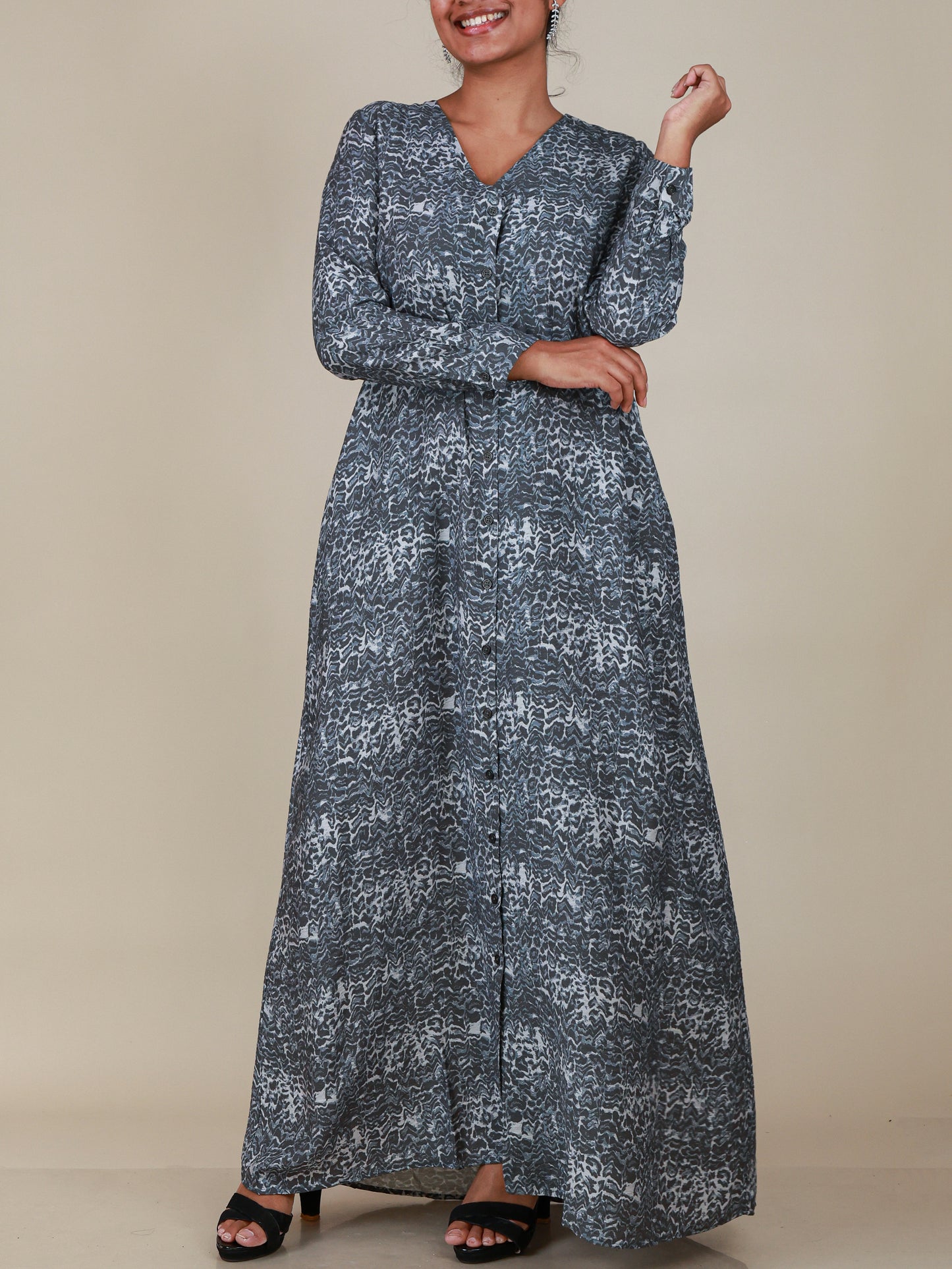 Nyra Slate Grey Print Abaya