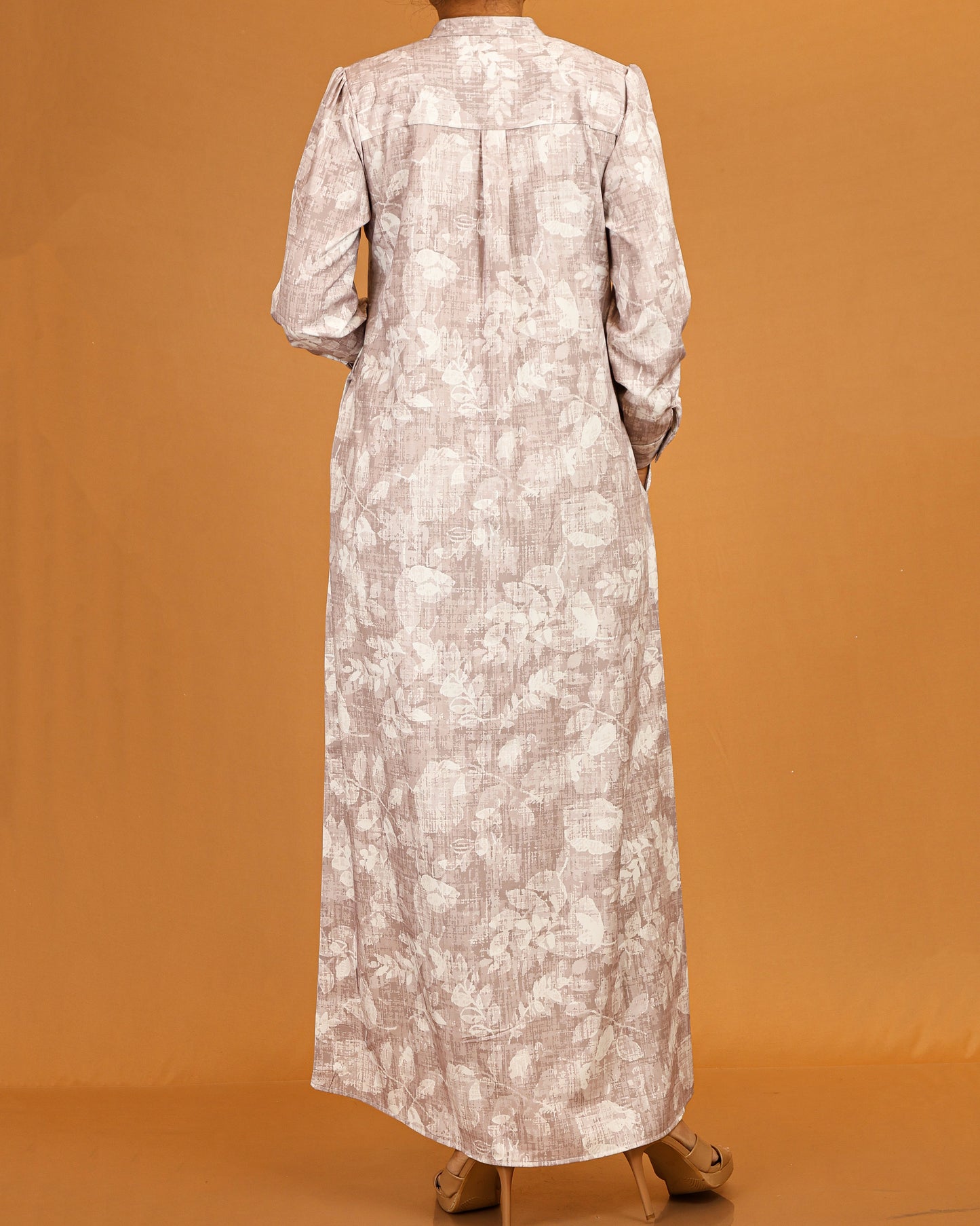 Botanical Textured Button-Front Maxi – Taupe
