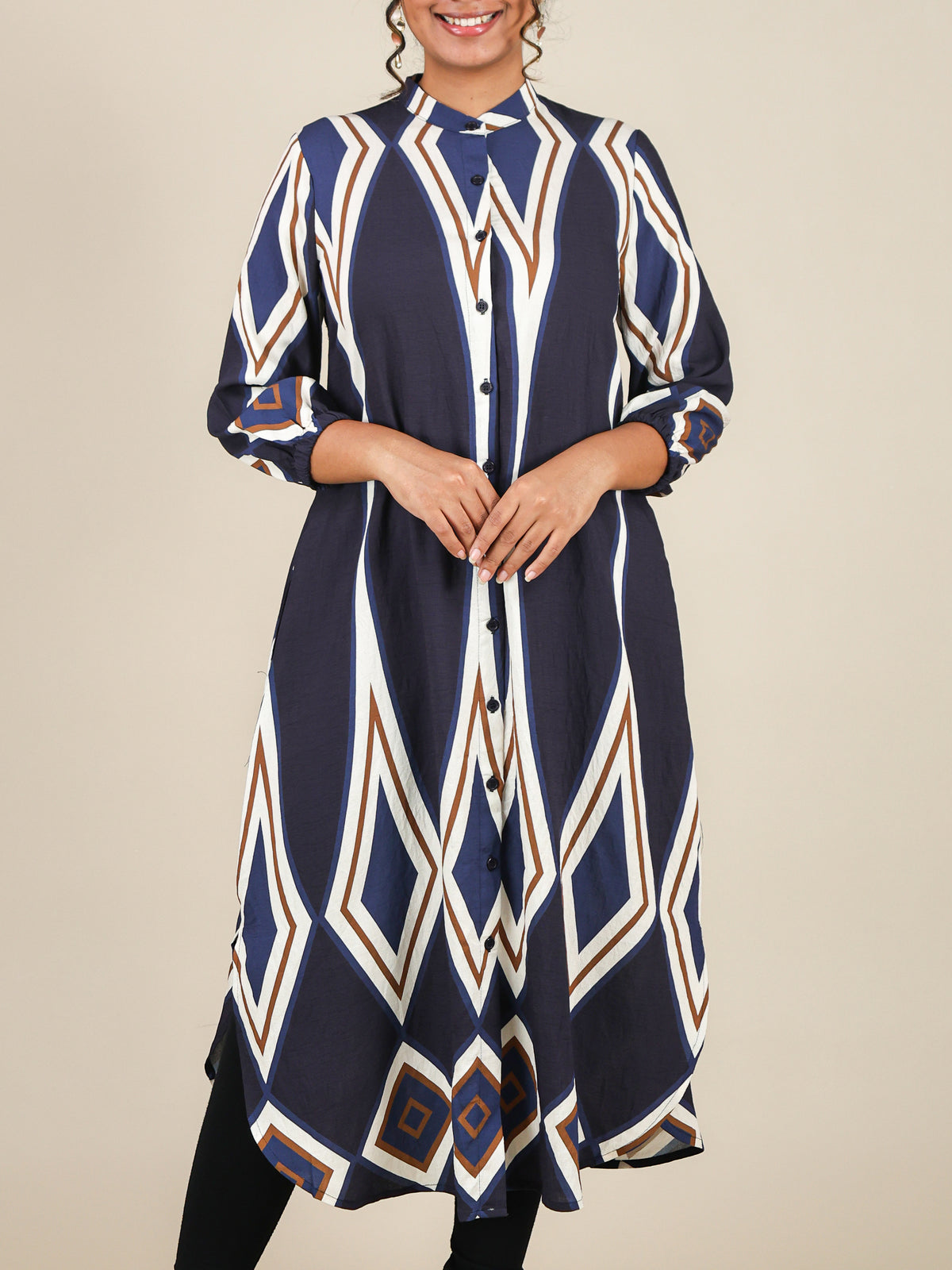 Calista Navy Blue Geo Print Midi