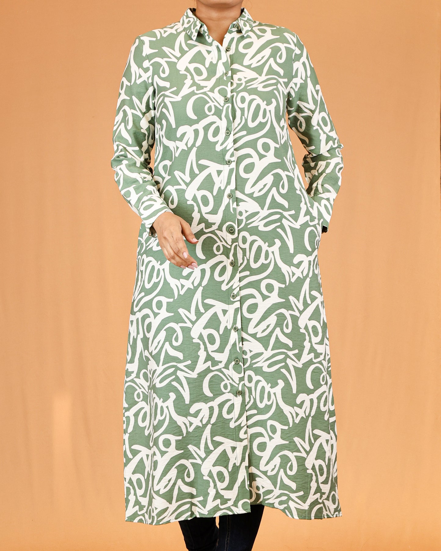 Sage Green Abstract Shirt Dress