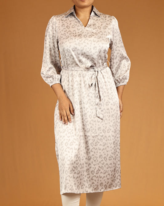 Pearl Taupe Leopard V-Neck Belted Top