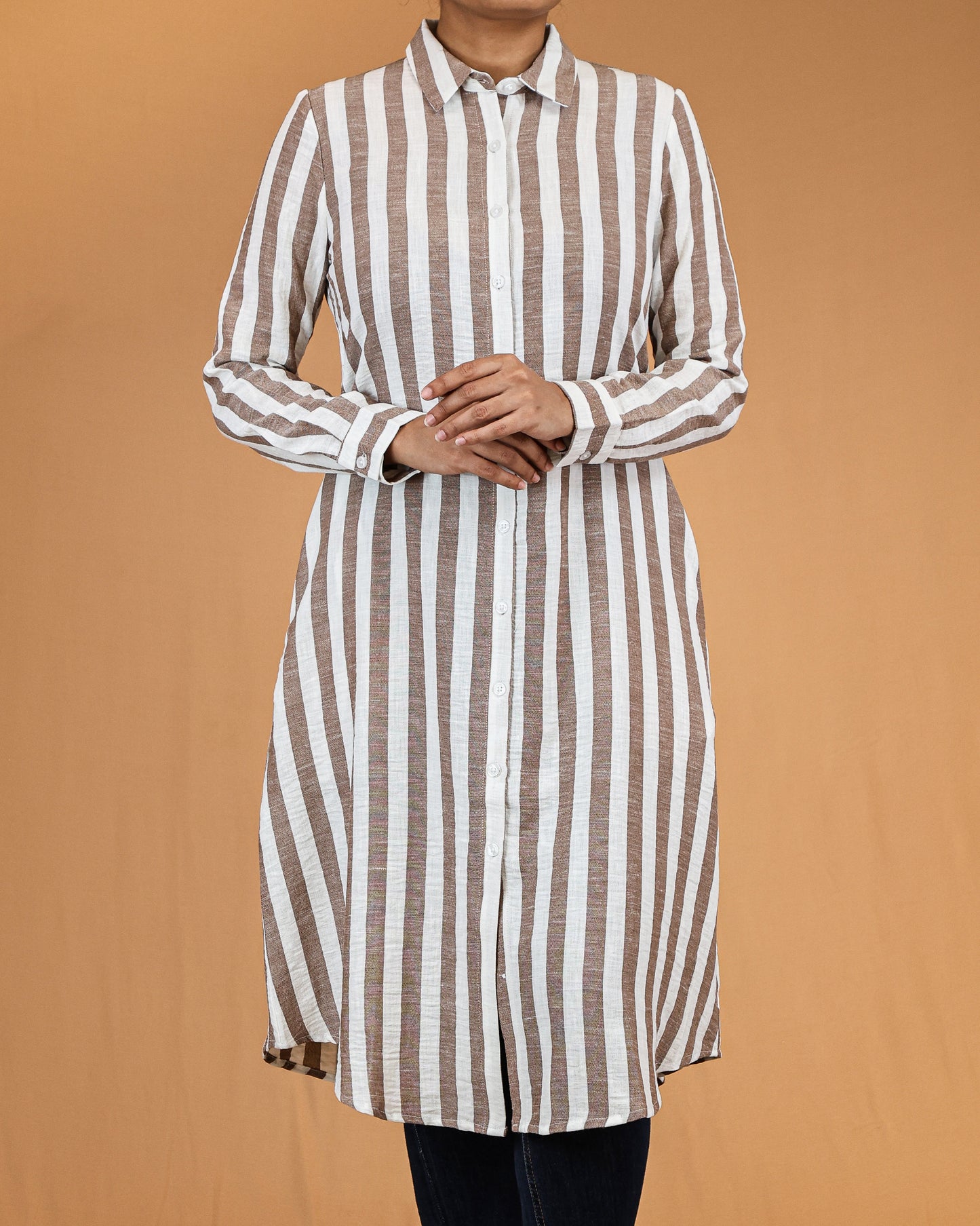 Warm Cocoa Stripe Shirt Dress