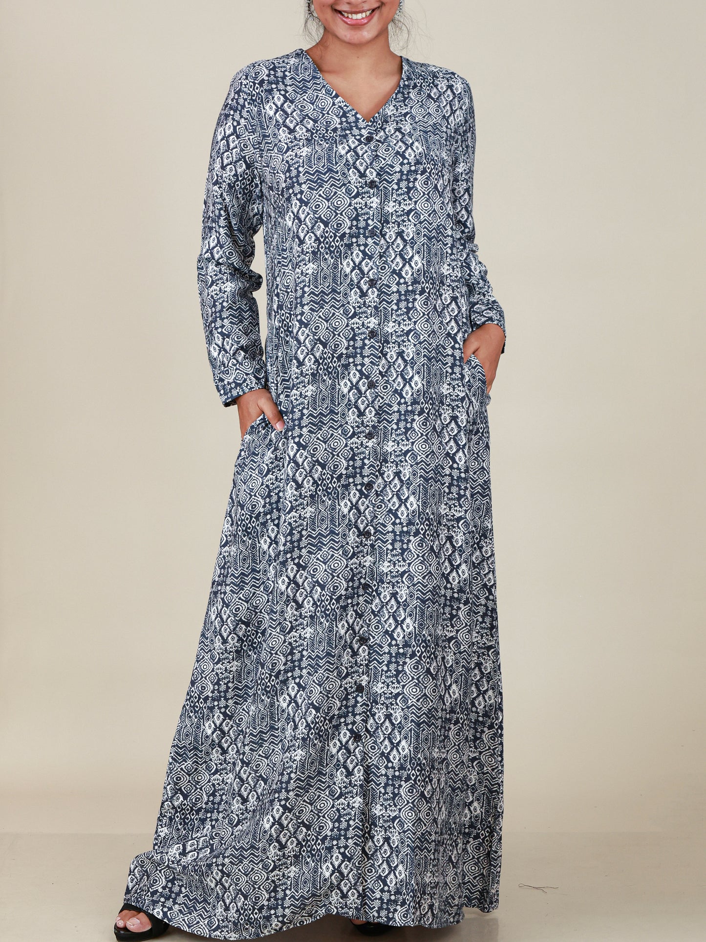 Zaria Midnight Blue Print Abaya