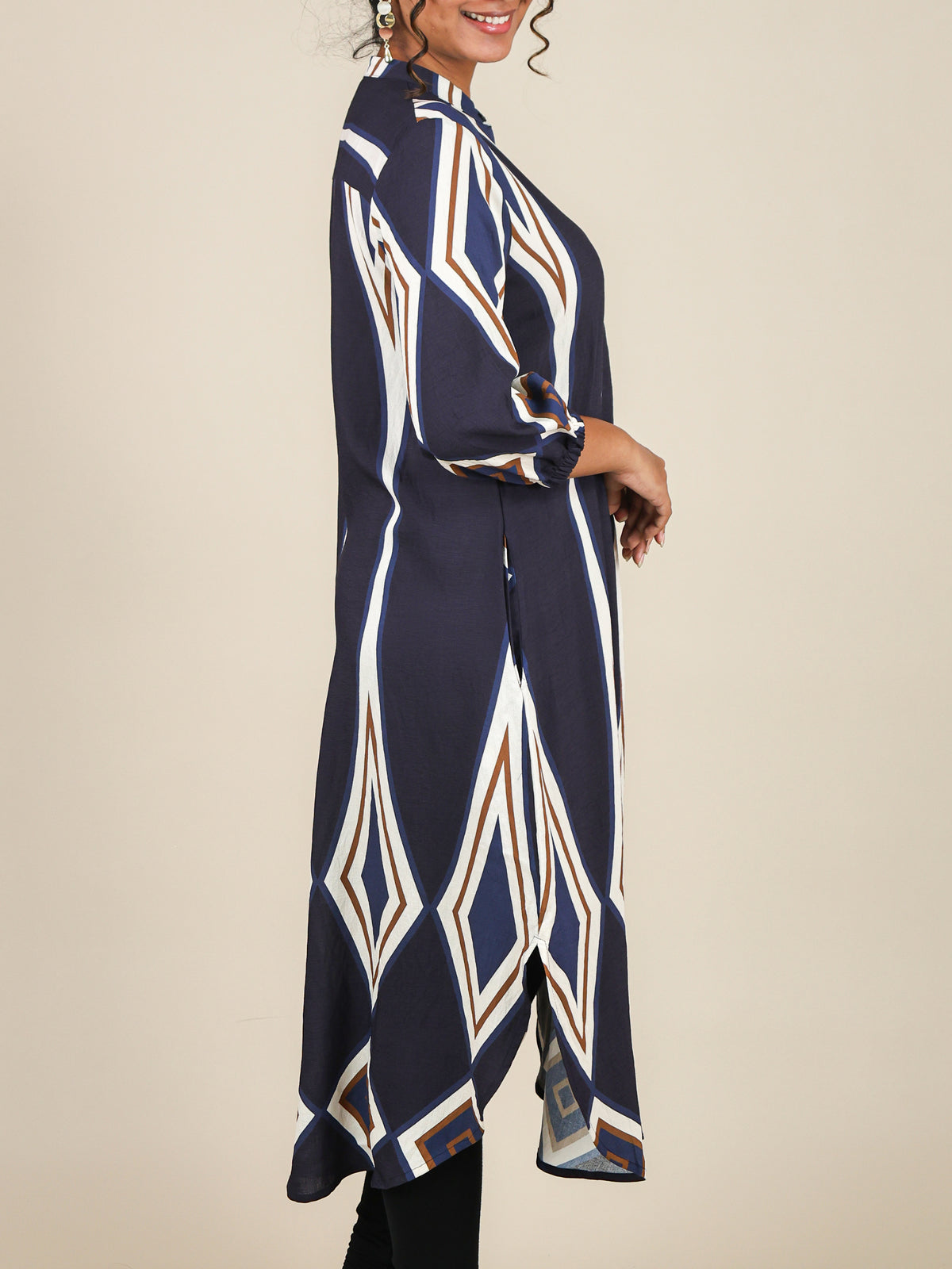 Calista Navy Blue Geo Print Midi