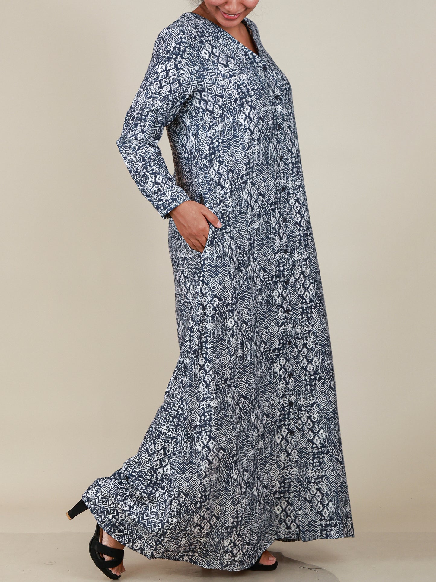 Zaria Midnight Blue Print Abaya