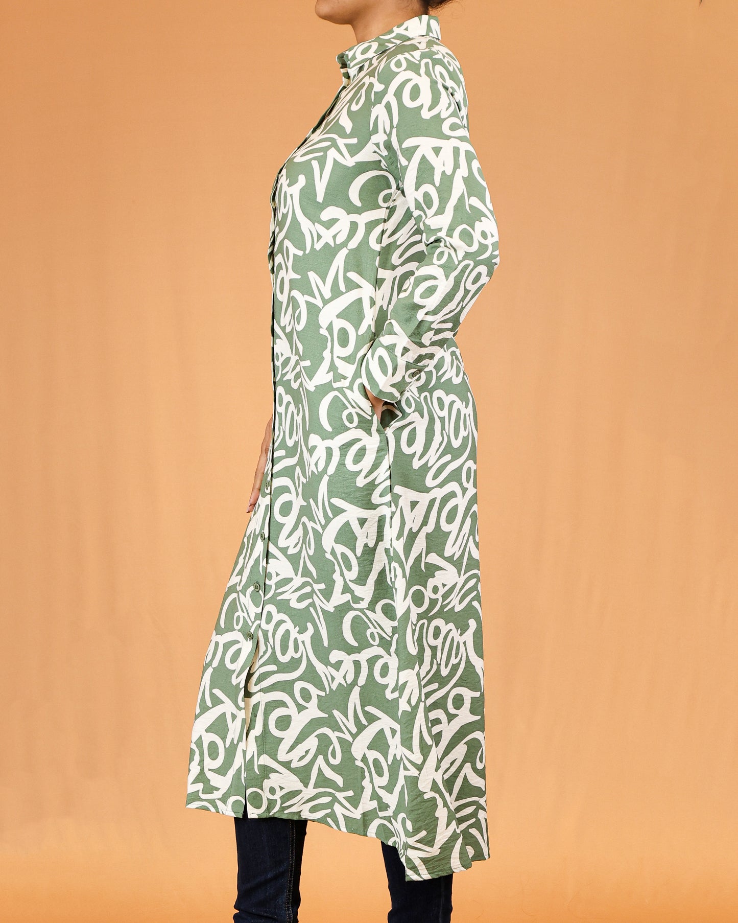 Sage Green Abstract Shirt Dress