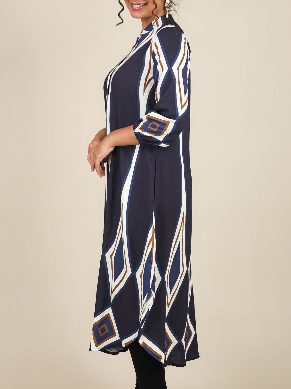 Calista Navy Blue Geo Print Midi