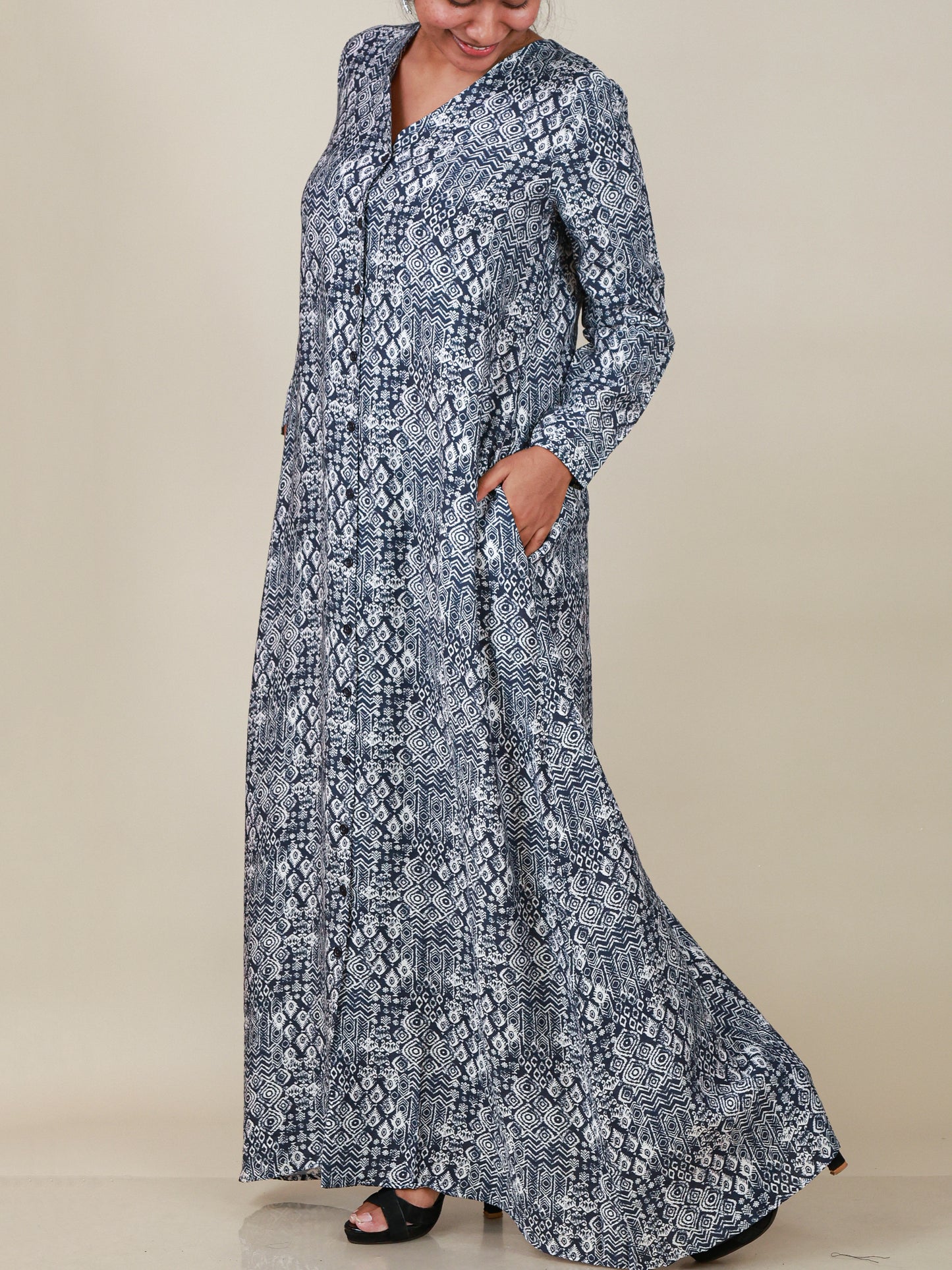 Zaria Midnight Blue Print Abaya