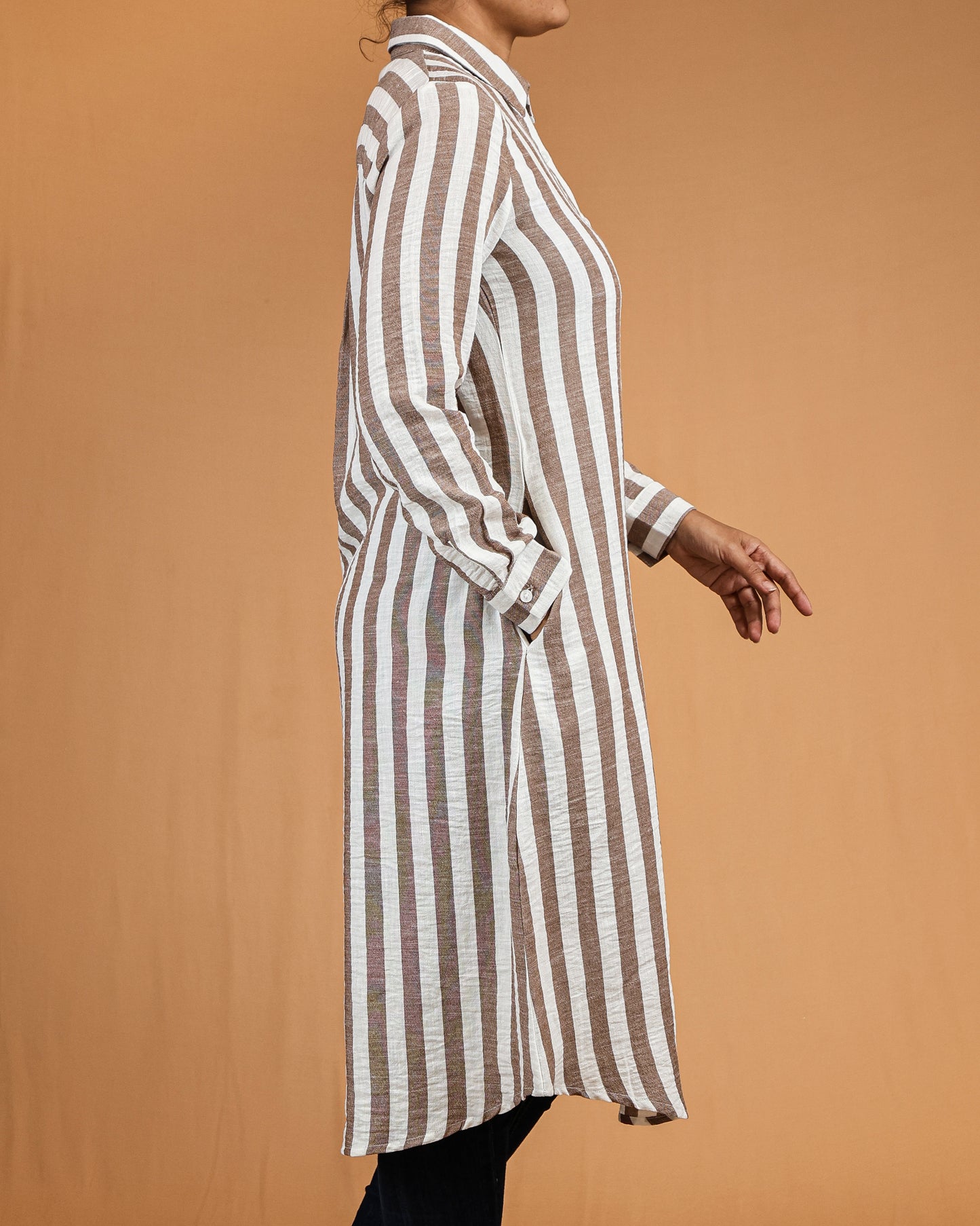 Warm Cocoa Stripe Shirt Dress
