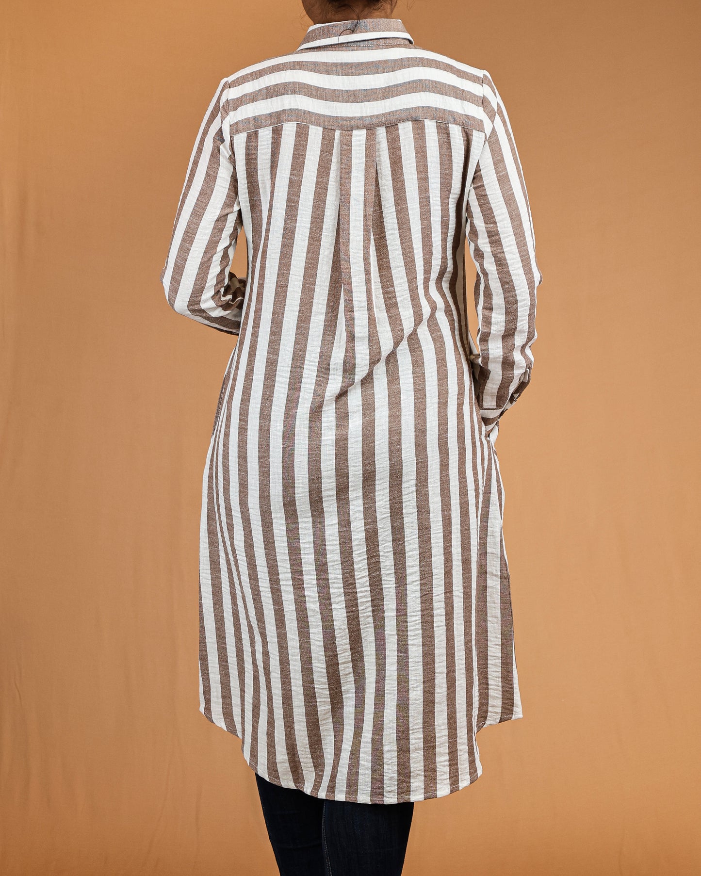Warm Cocoa Stripe Shirt Dress
