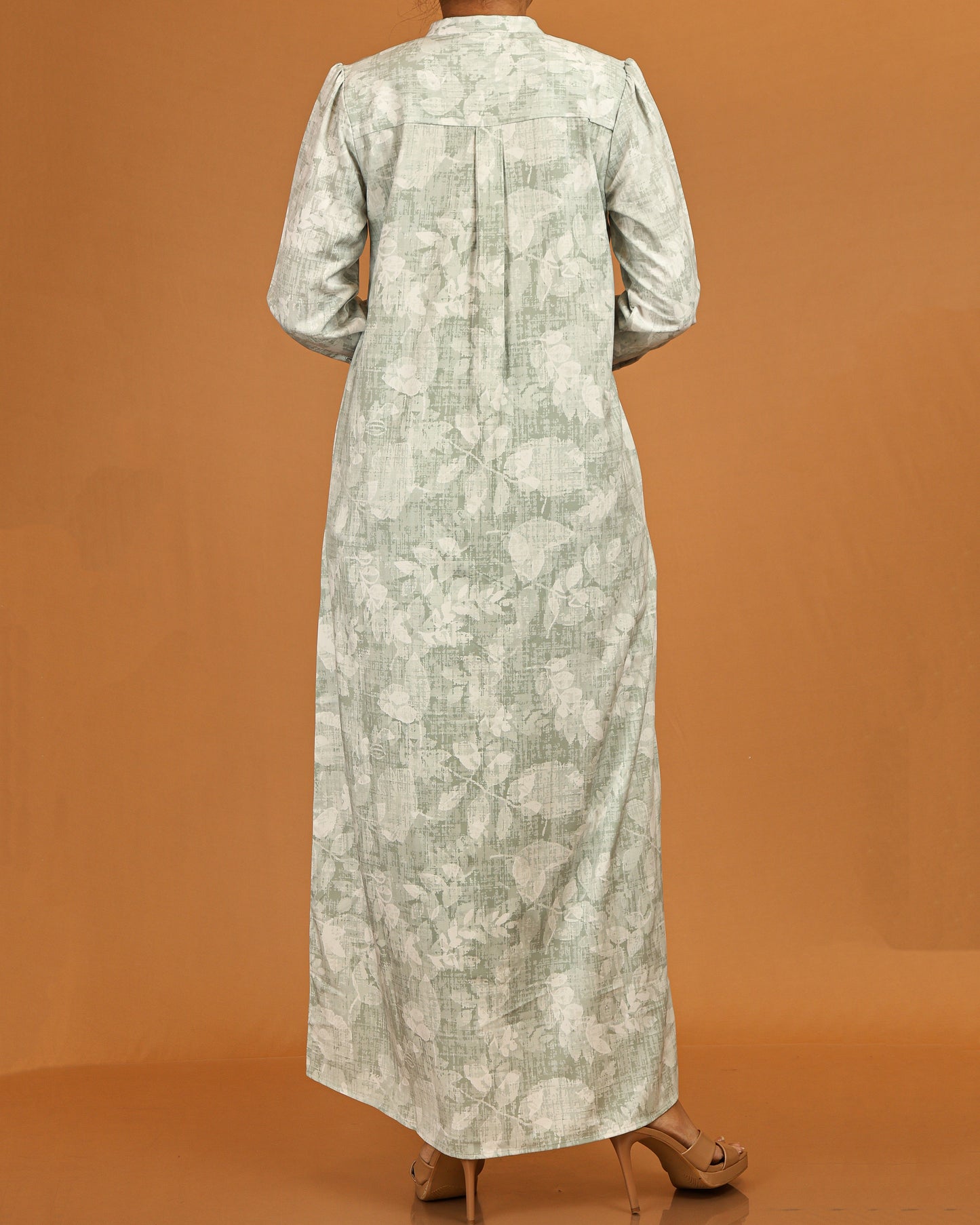 Botanical Textured Button-Front Maxi – Sage