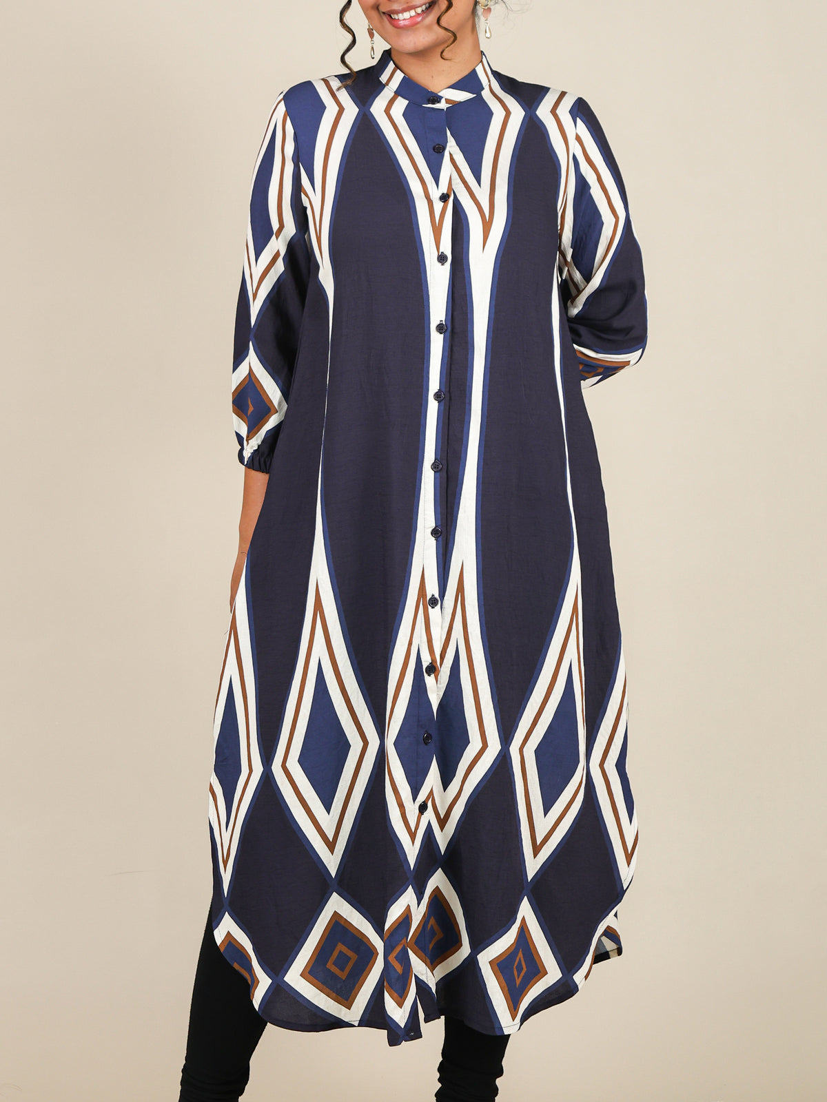 Calista Navy Blue Geo Print Midi