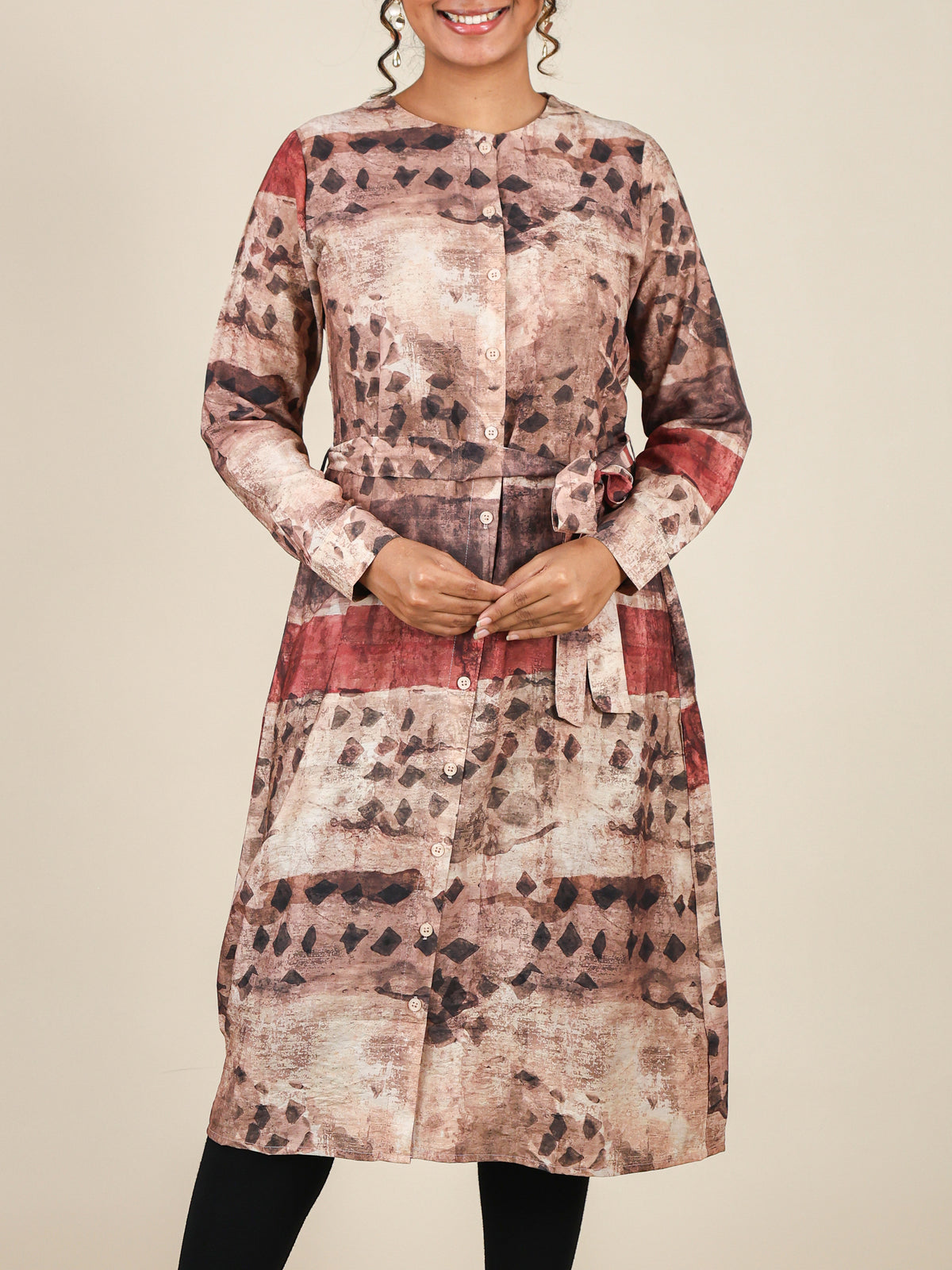 Calista Rust Brown Abstract Print Midi