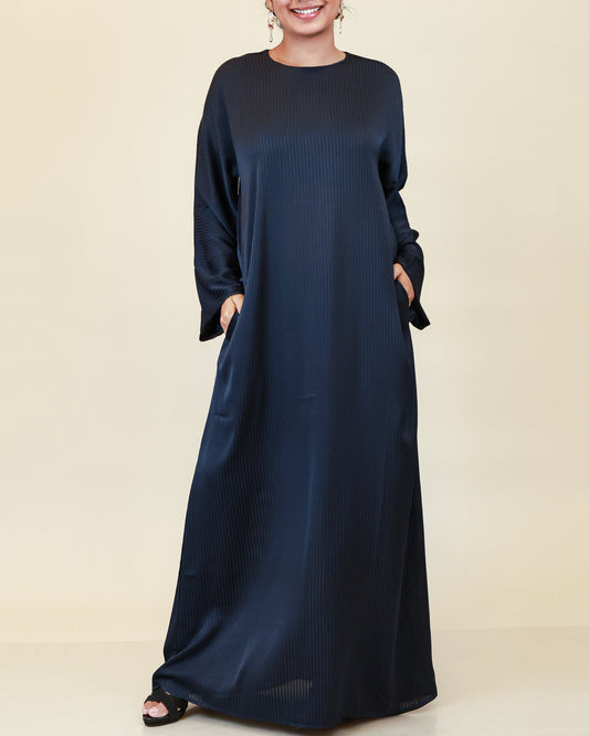 Aurelia Ribbed Abaya – Midnight Navy