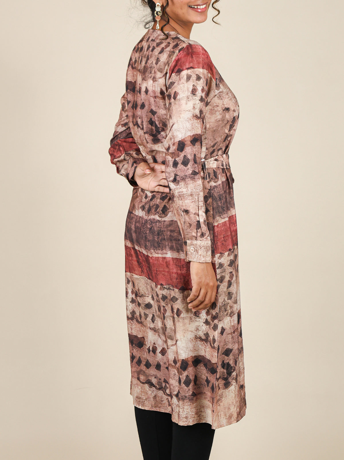 Calista Rust Brown Abstract Print Midi