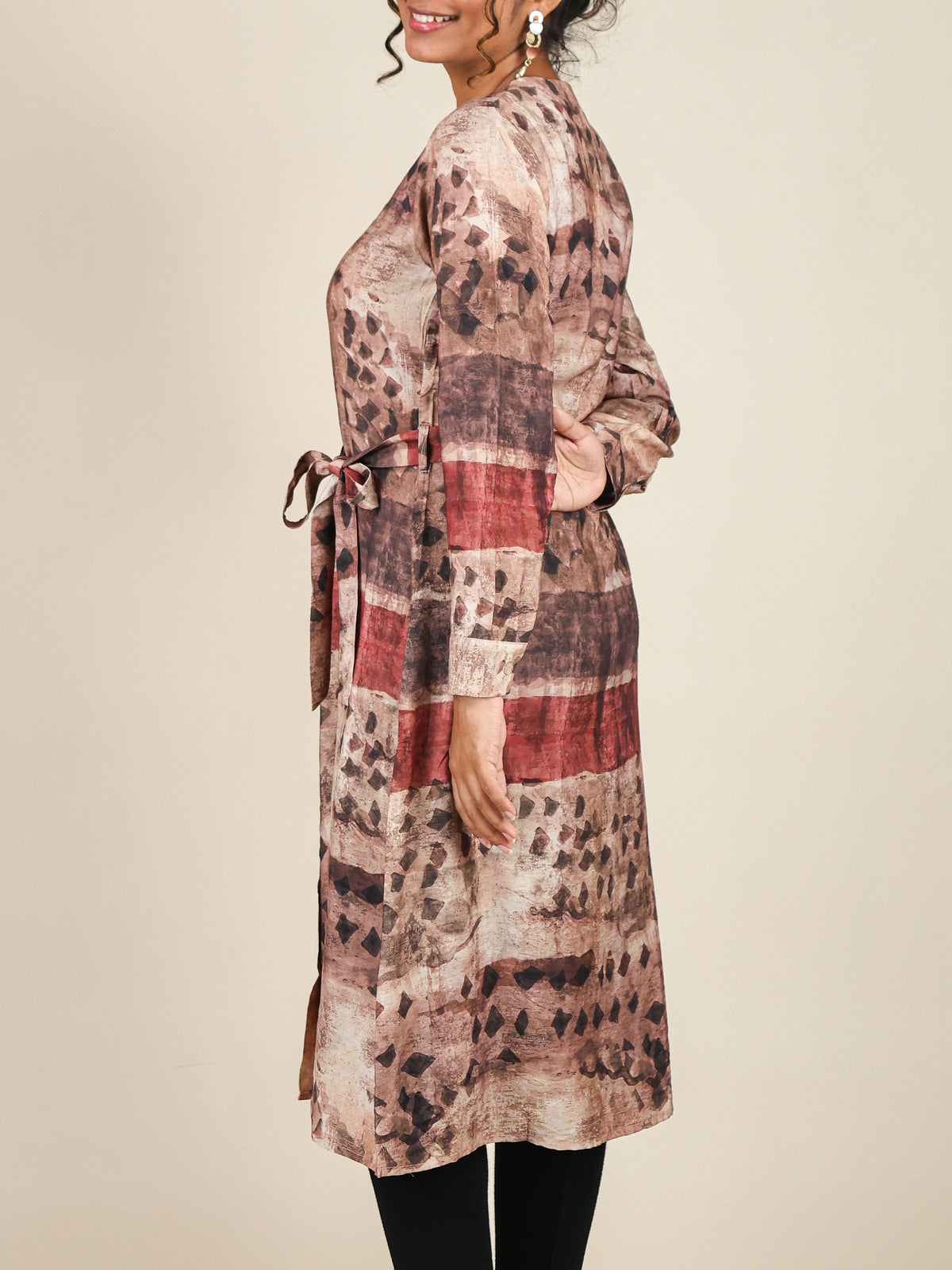 Calista Rust Brown Abstract Print Midi