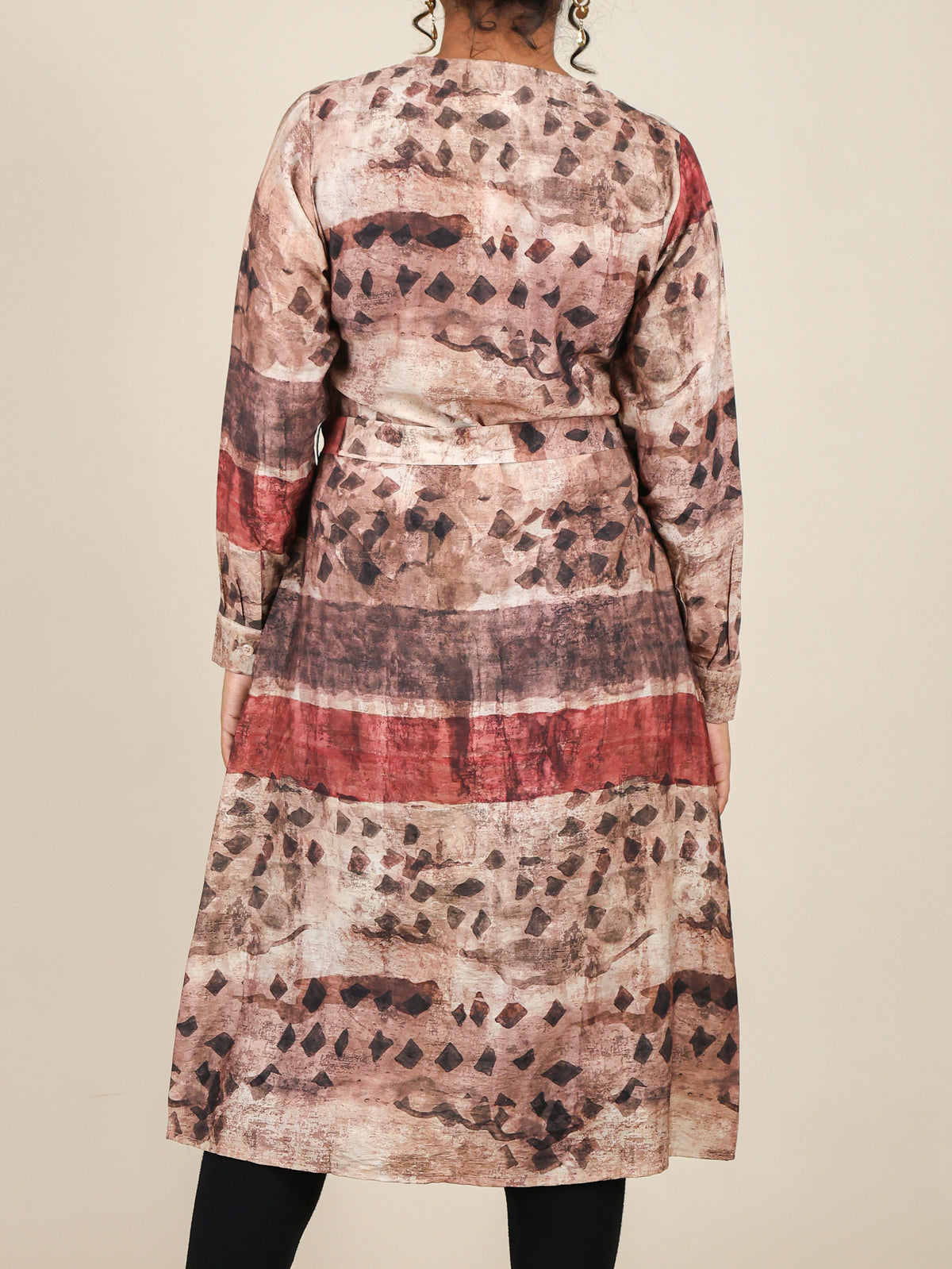 Calista Rust Brown Abstract Print Midi