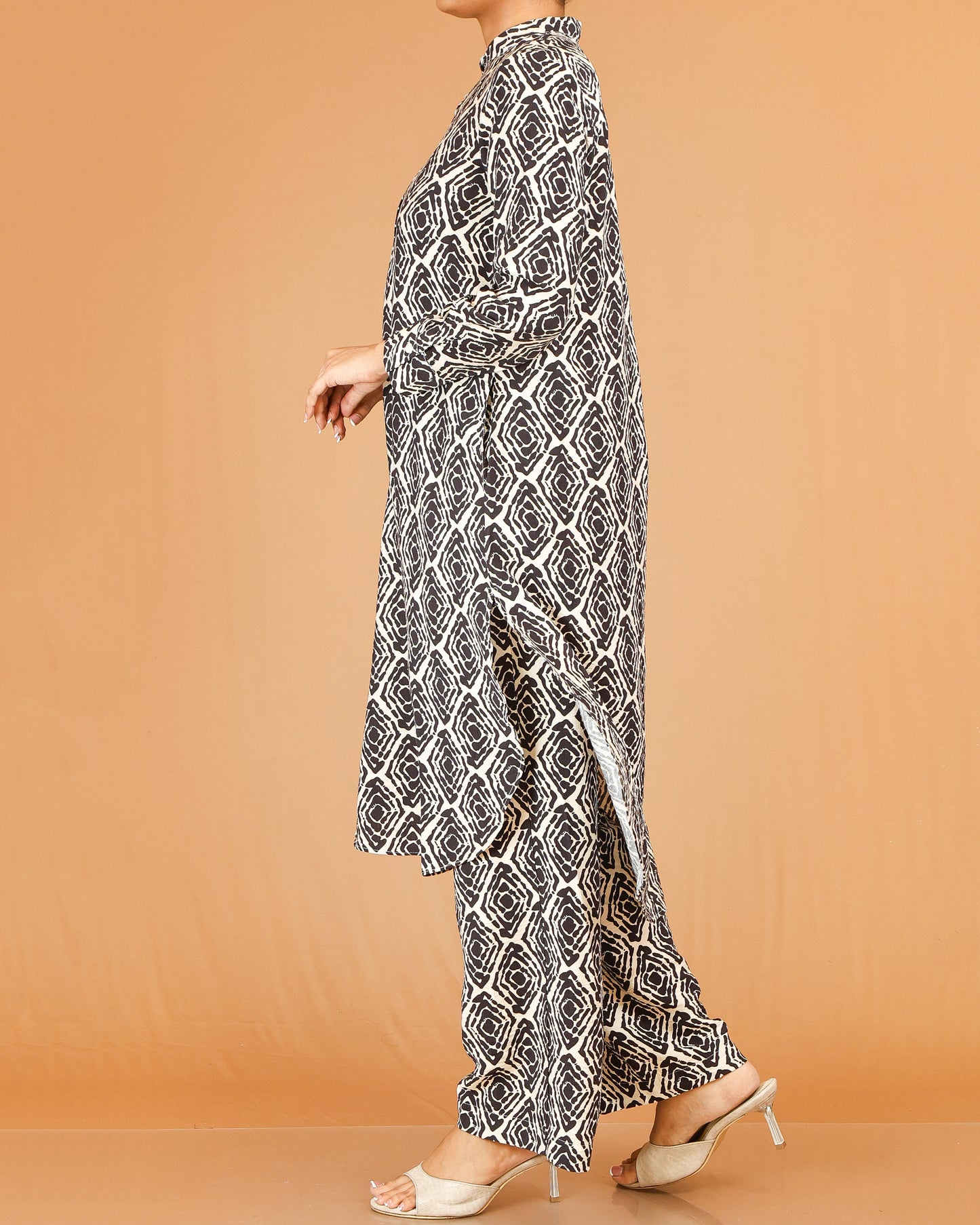 Black Printed Co-Ord Set with Mandarin Collar Top