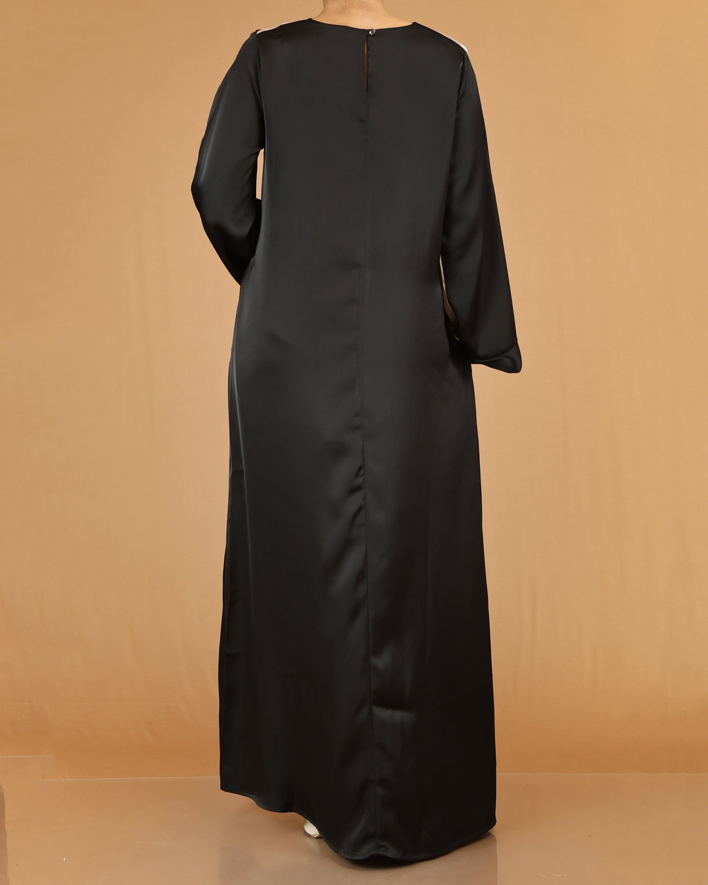 Black & Beige Asymmetric Panel Abaya with Contrast Sleeve Detail