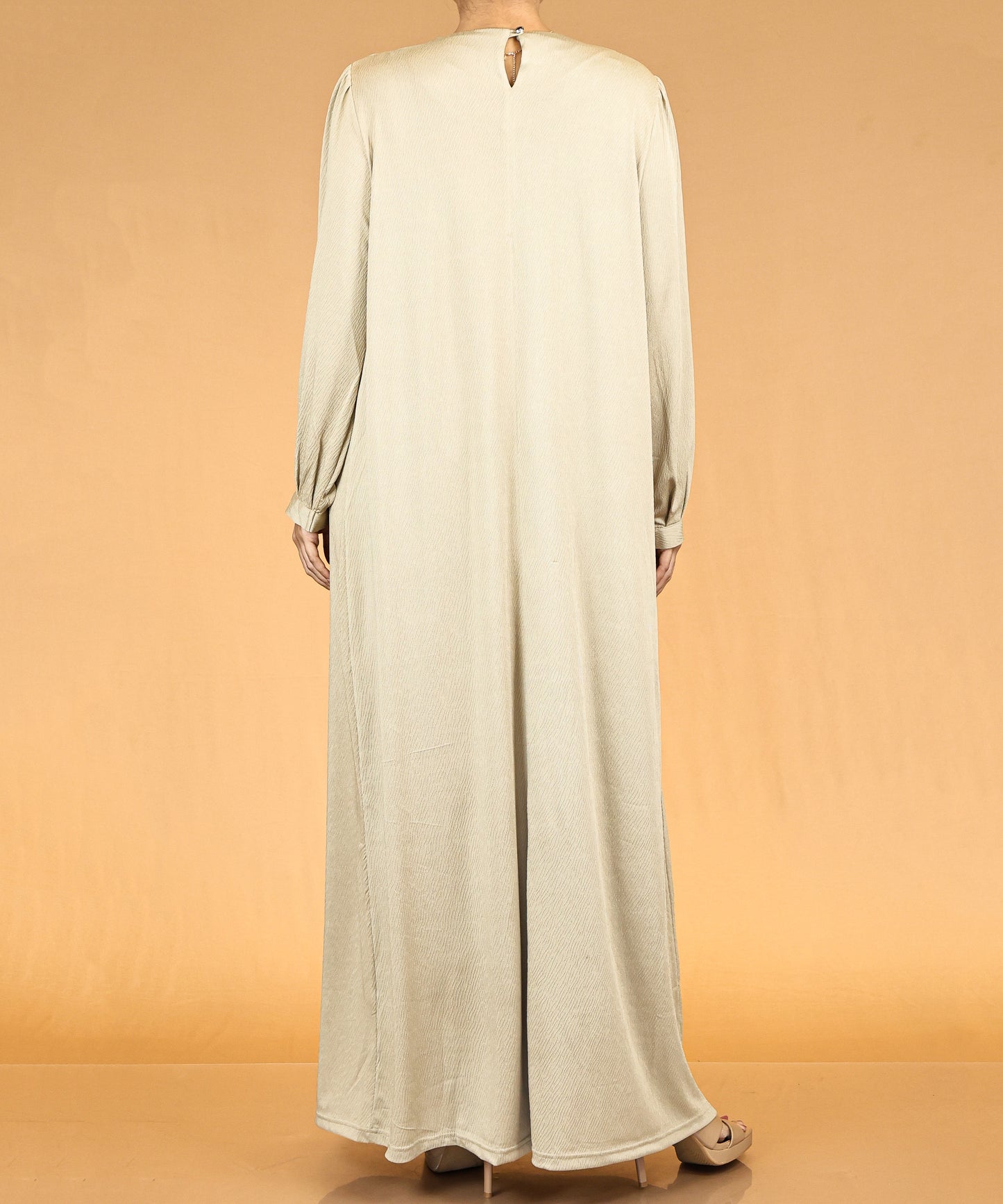 Beige Pleated Modest Abaya