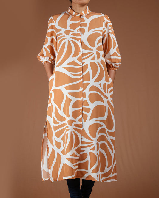 Modern Abstract Button-Down Midi Dress