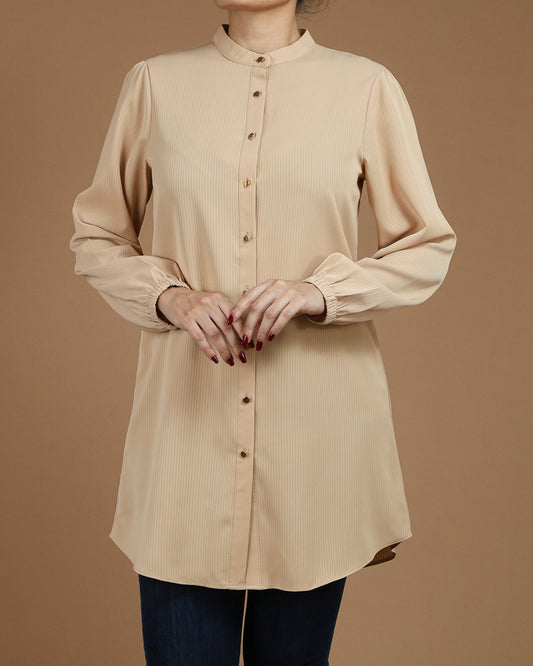 Minimalist High-Neck Long Sleeve Tunic Dress