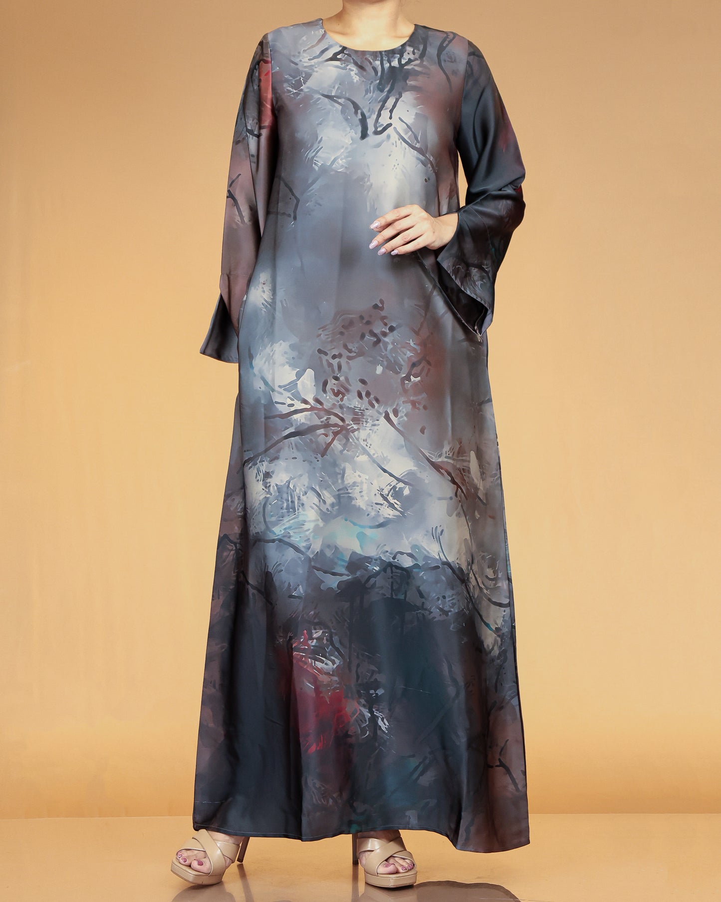Midnight Blue Smoke Print Long Maxi Abaya