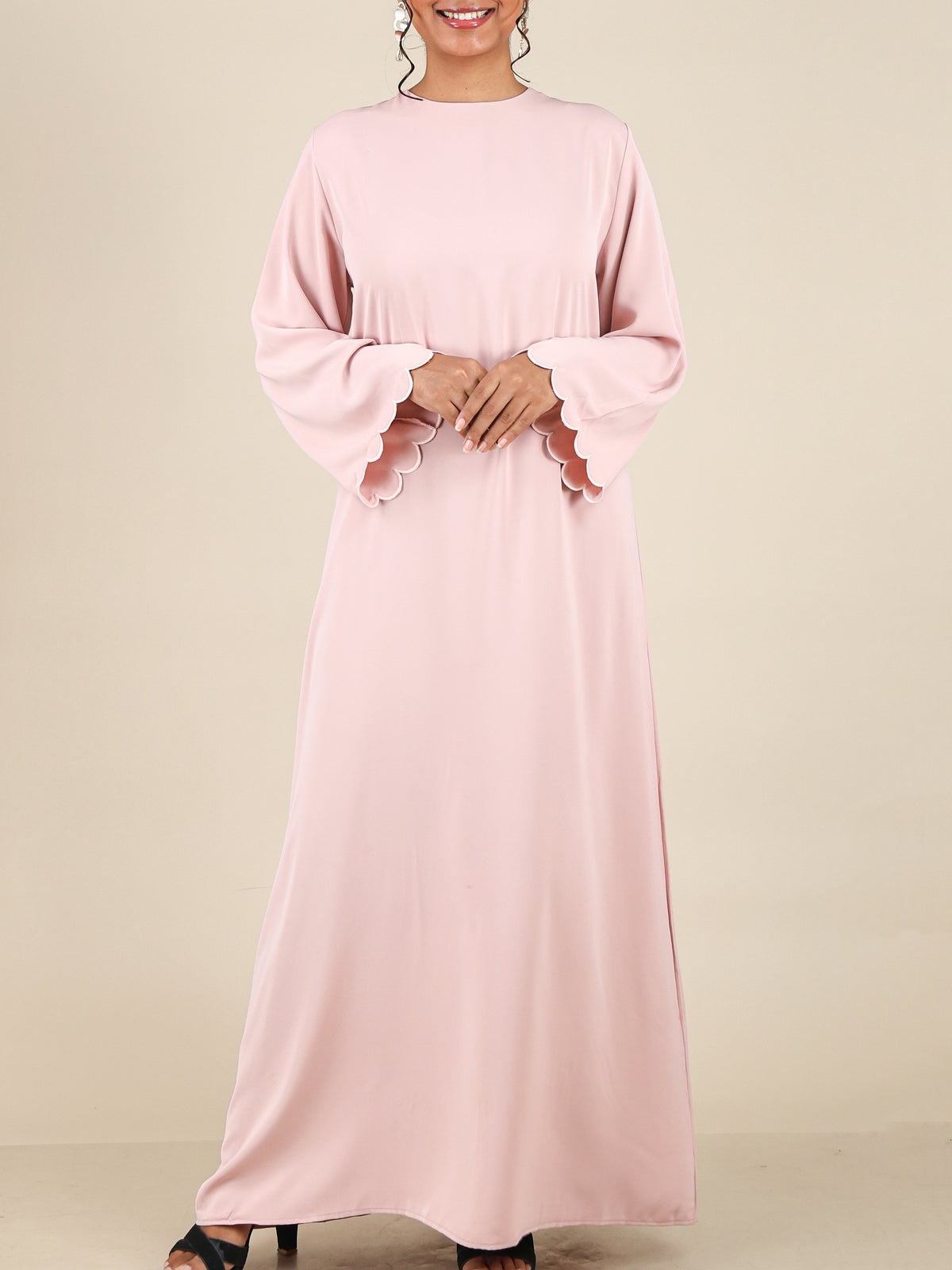 Estelle Blush Pink Scalloped Sleeve Abaya