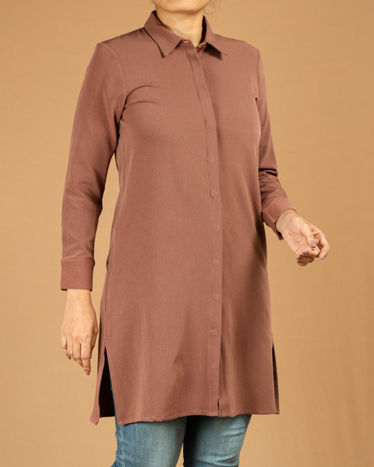 Classic Button-Down Long Shirt with Side Slits
