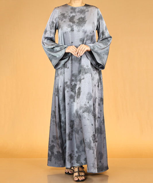 Smoky Grey Flared-Sleeve Modest Abaya