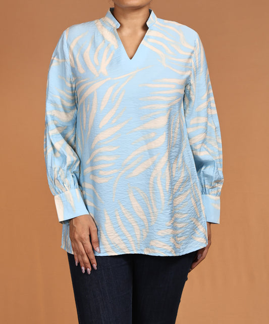 Sky Blue Textured Print Long Sleeve Top
