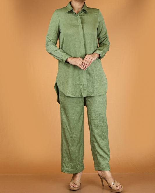 Elegant Long Shirt & Wide-Leg Pant Co-ord Set
