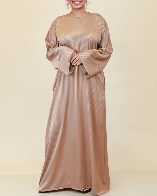 Aurelia Ribbed Abaya – Rose Champagne