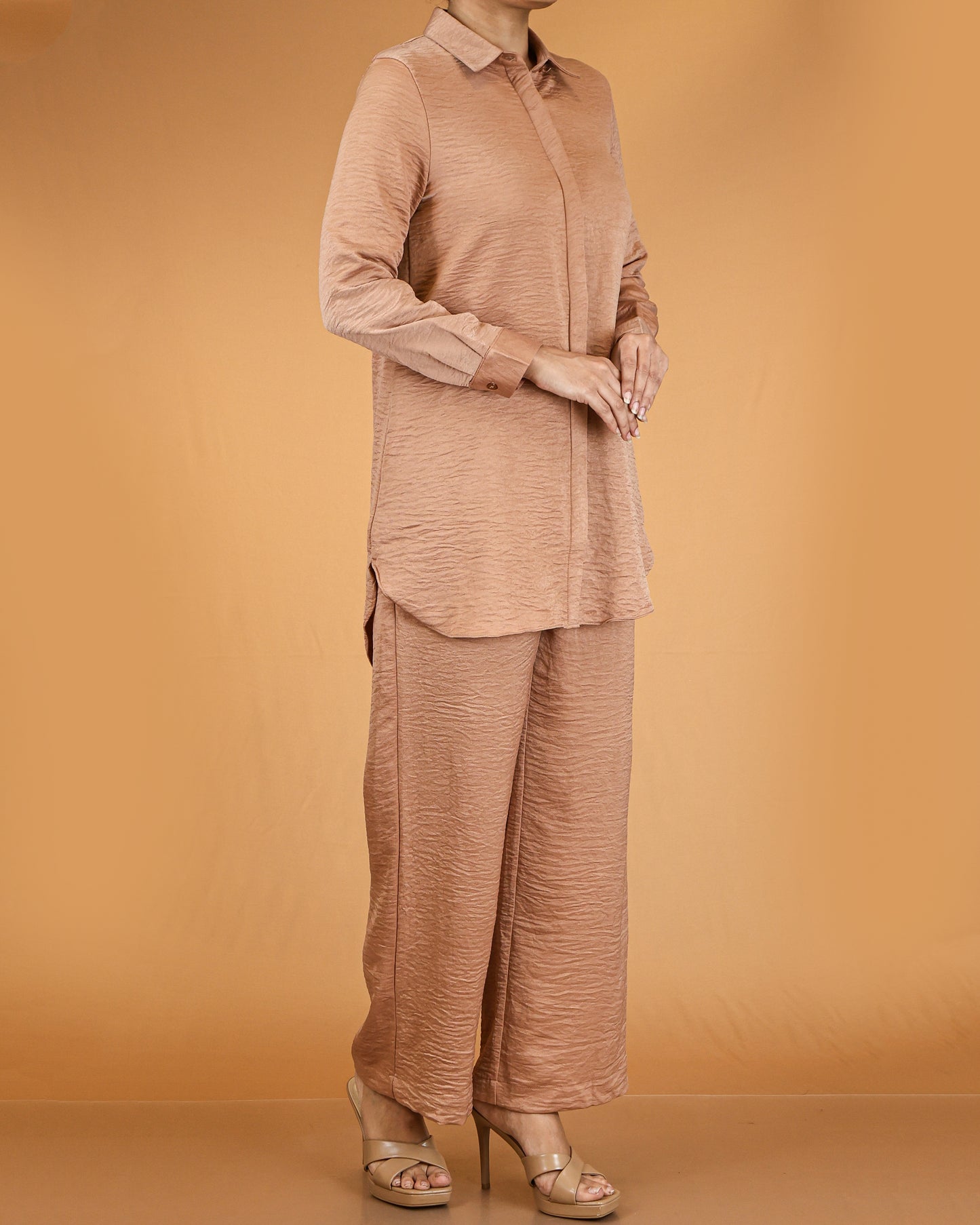 Elegant Long Shirt & Wide-Leg Pant Co-ord Set
